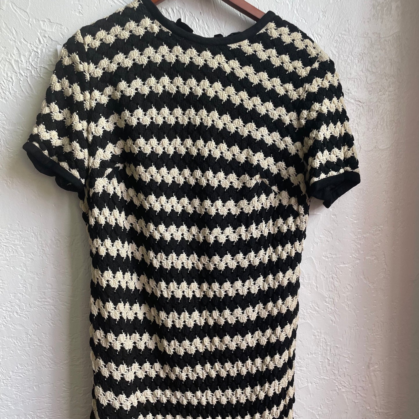 70’s Crocheted Striped Midi Short Sleeve Dress| Large