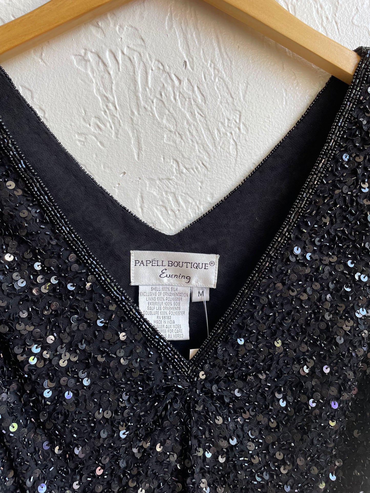 Black Sequenced Sleeveless Shirt | Medium
