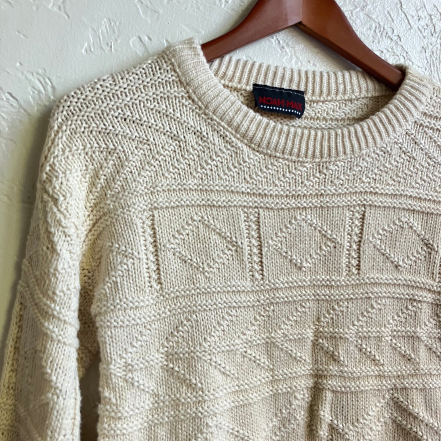 Vintage Cream Knit Cotton Pullover Sweater Small