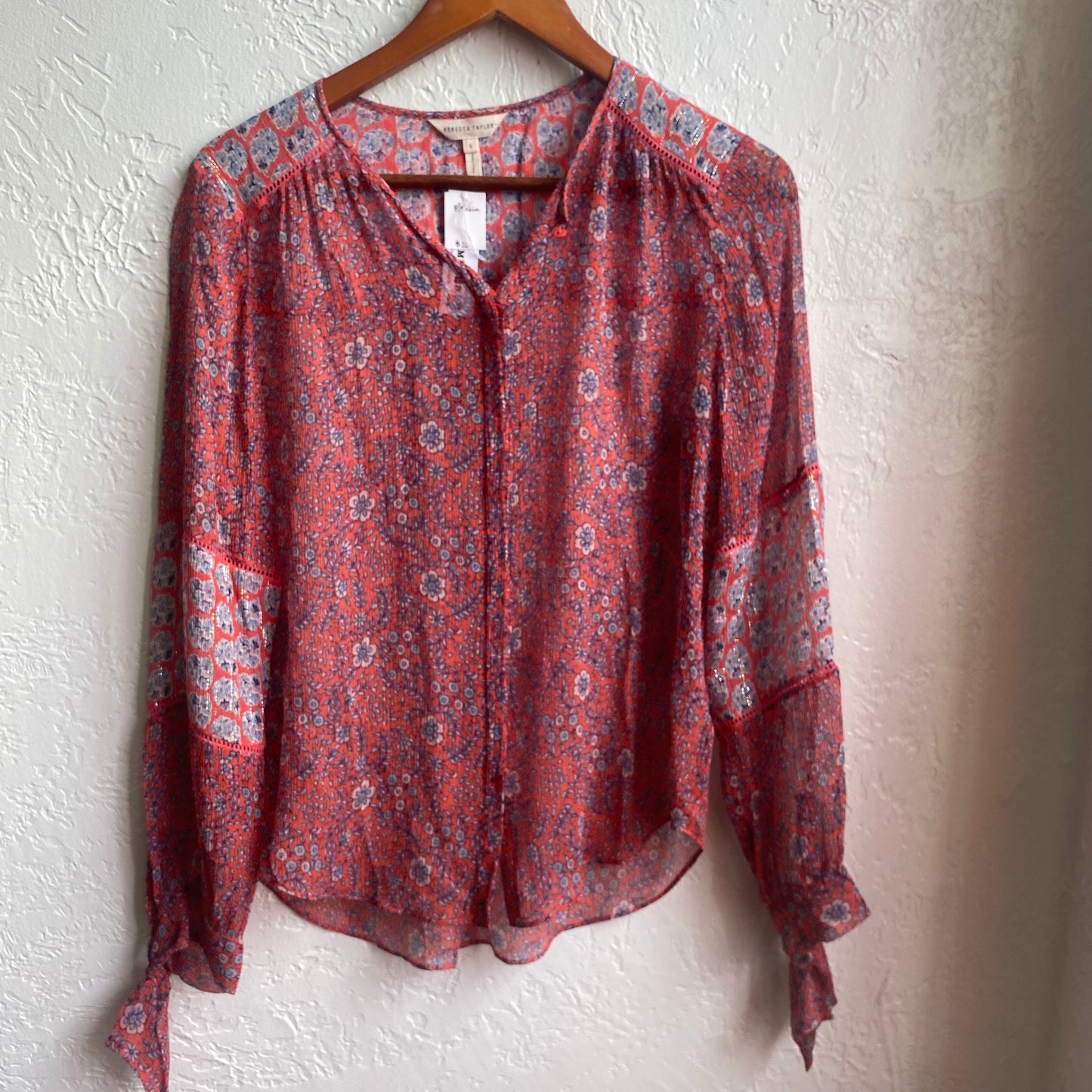Rebecca Taylor Sheer Orange Floral Shirt | Medium