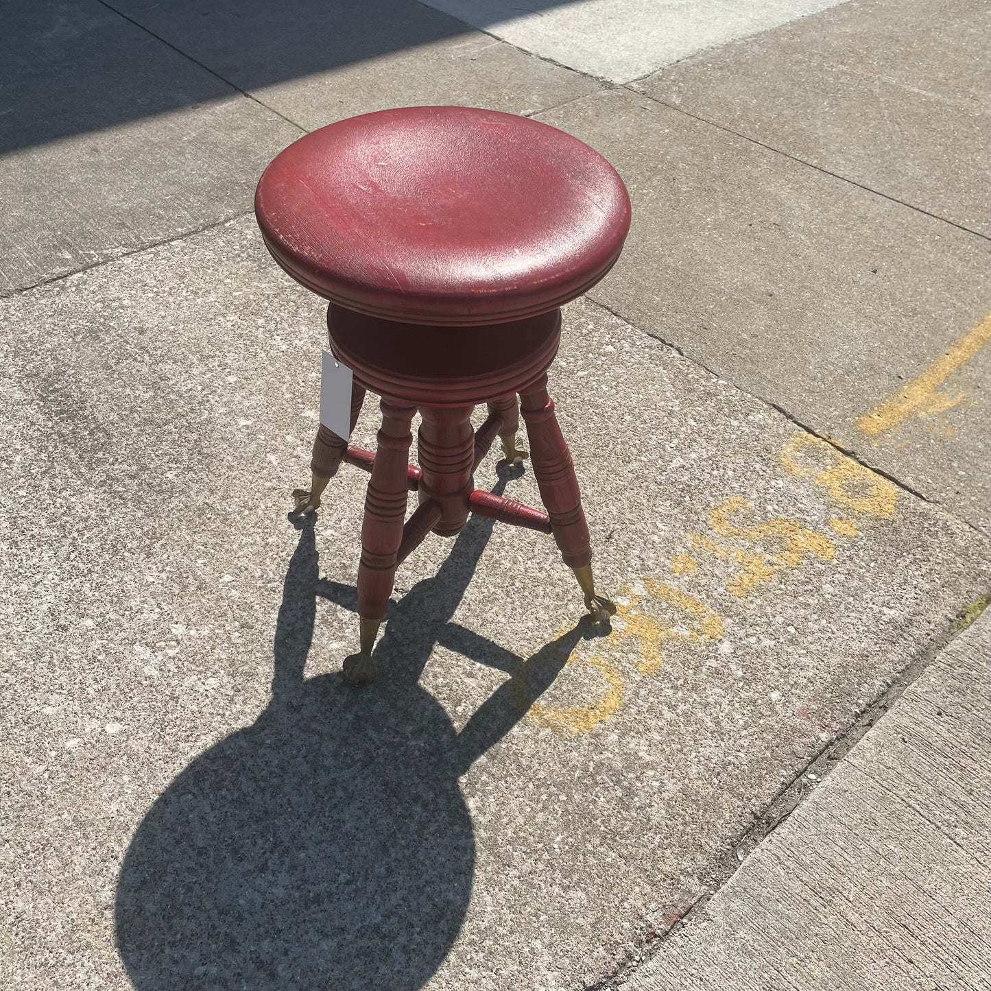 Antique Adjustable Height Red Claw Foot Piano Stool