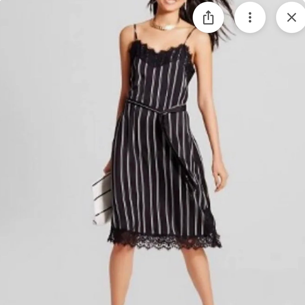 Who Wore What Black Lace Striped Sleeveless Slip Dress | Medium
