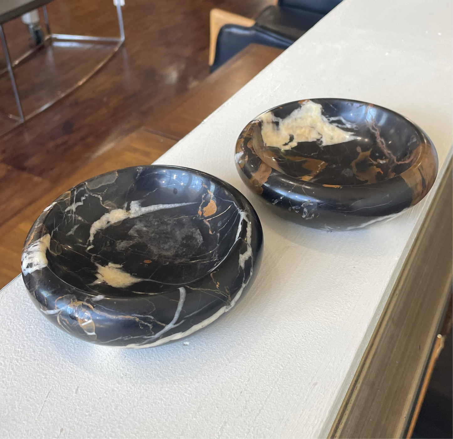 Vintage Michelangelo Natural Black Marble 5 Inch Bowl Trinket Dish