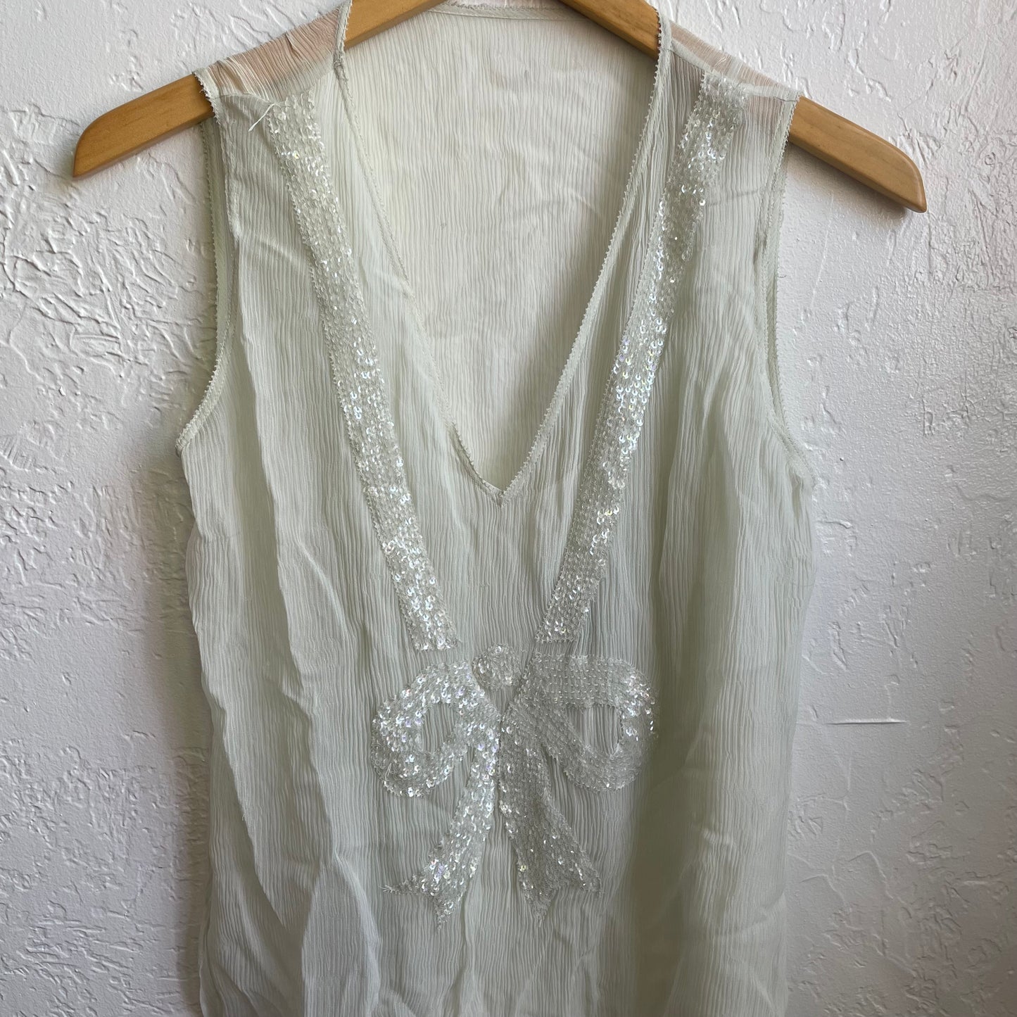 Aqua Colored Silk Sleeveless Calvin Klein Sequence Bow Shirt | Small