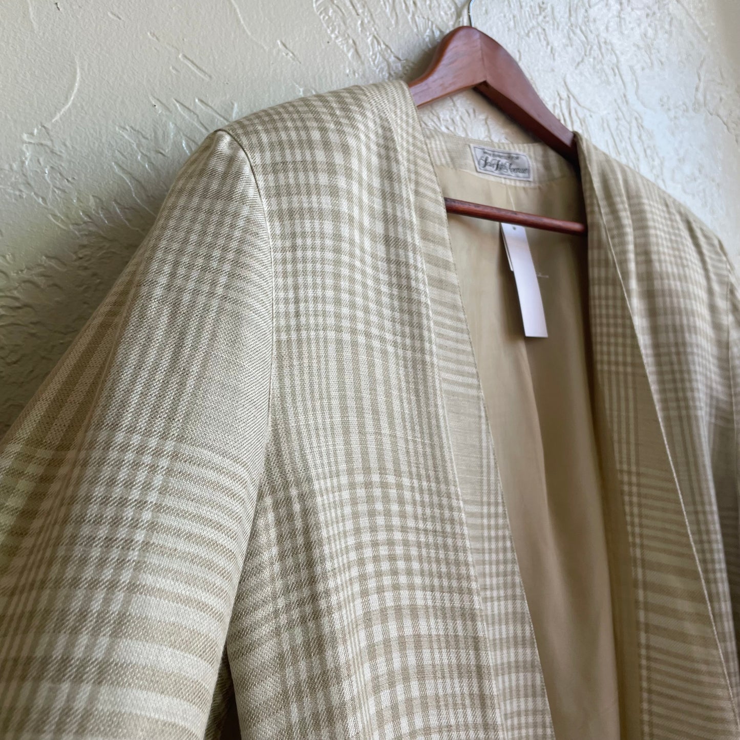 Tan Saks Fifth Avenue Plaid Button Down Jacket | Large