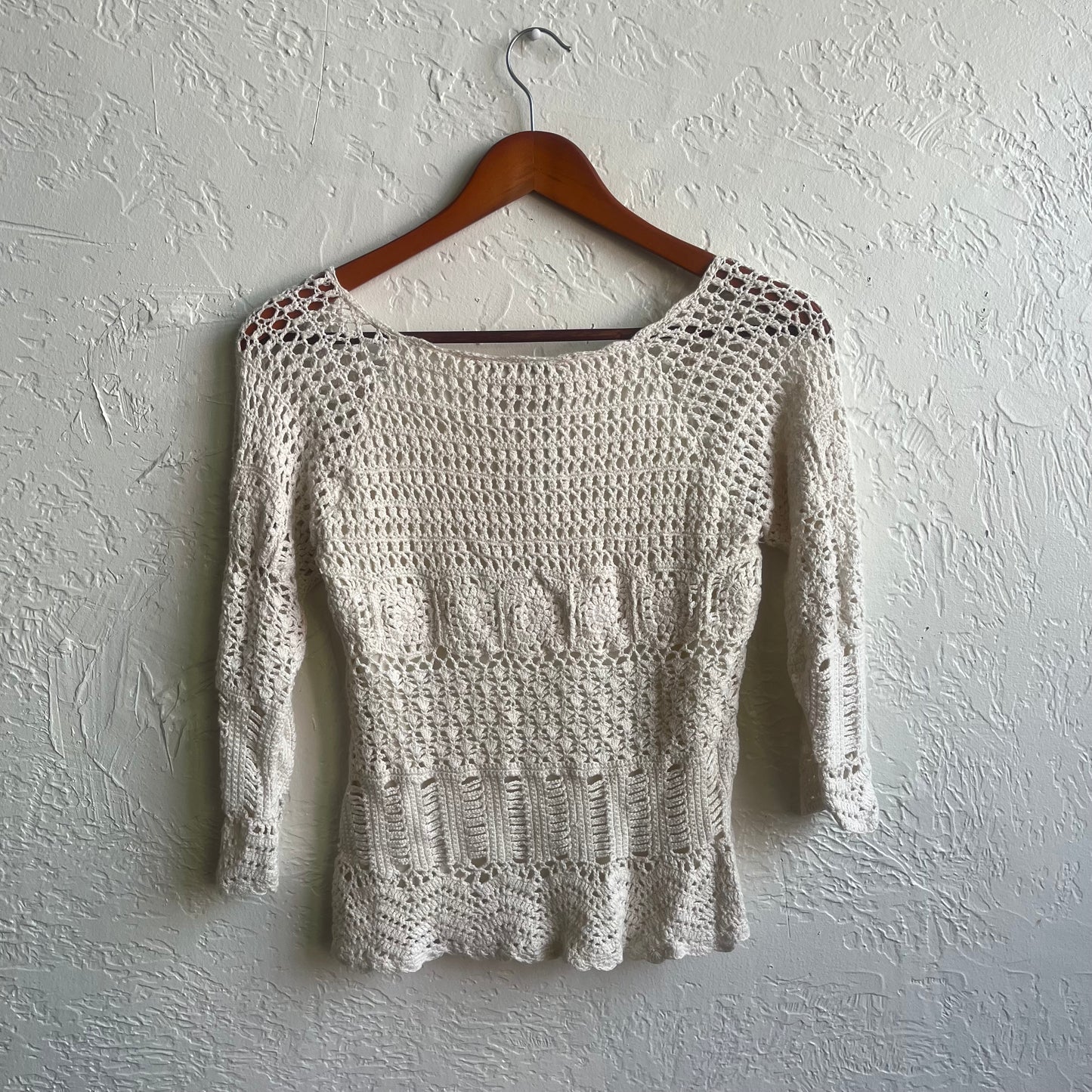 Crochet Open Stitch Knit Sweater Top| Large