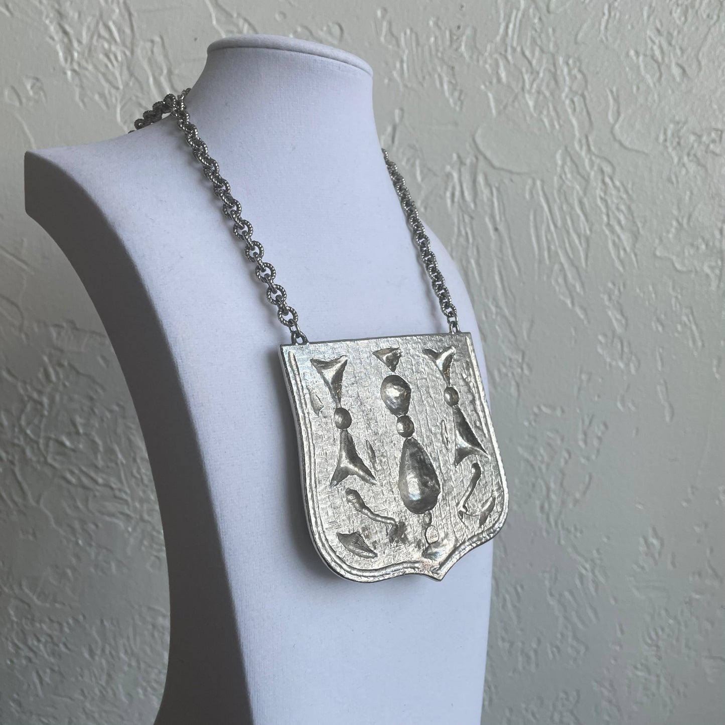 Silver Accessocraft NYC Large Medieval Revival Repousse Vintage Pendant