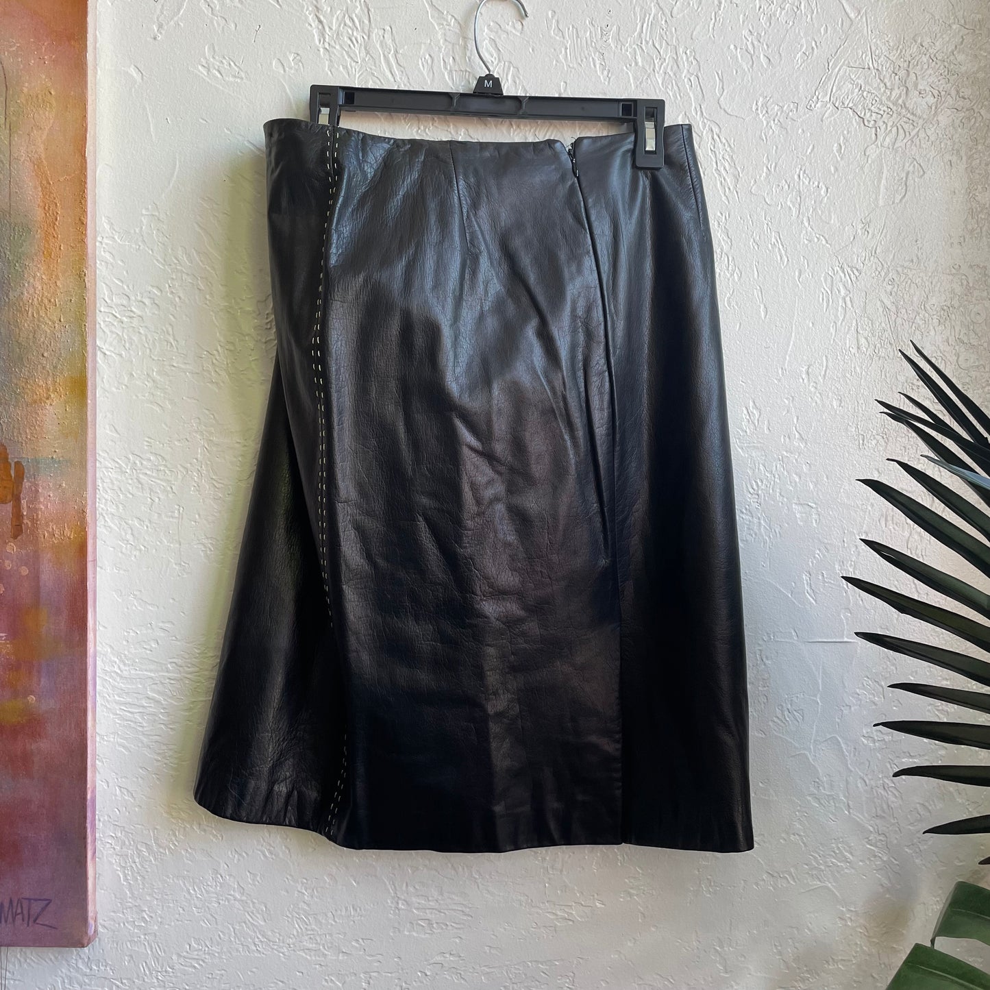 Black Leather White Lining Jacket And Skirt Set | Large - Size 10