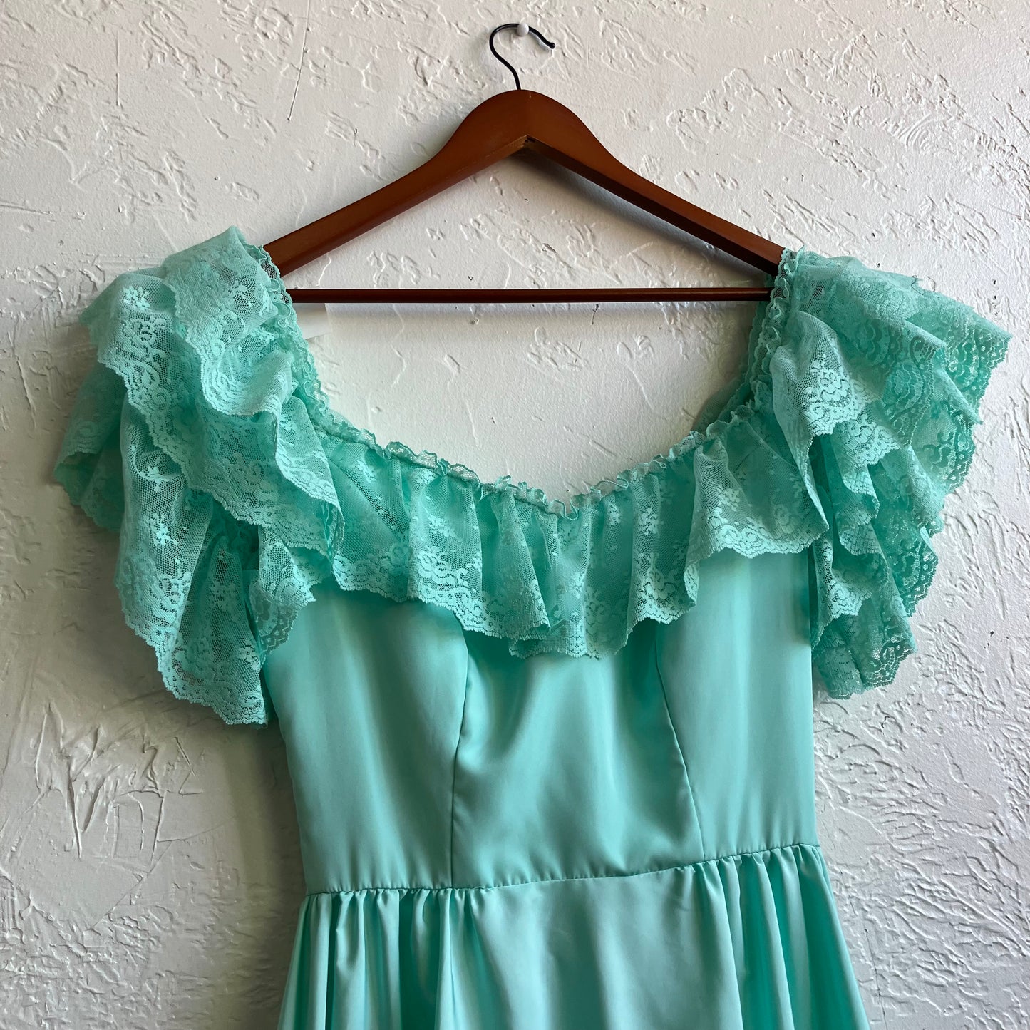 90’s Teal Ruffle Maxi Dress | Large
