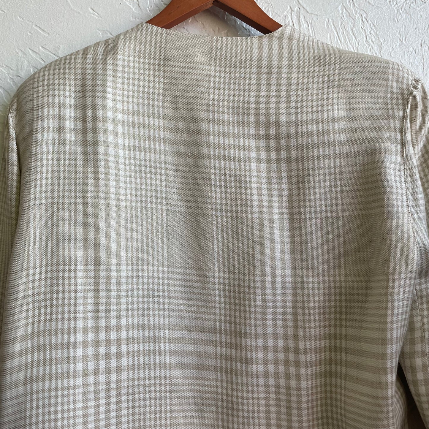 Tan Saks Fifth Avenue Plaid Button Down Jacket | Large