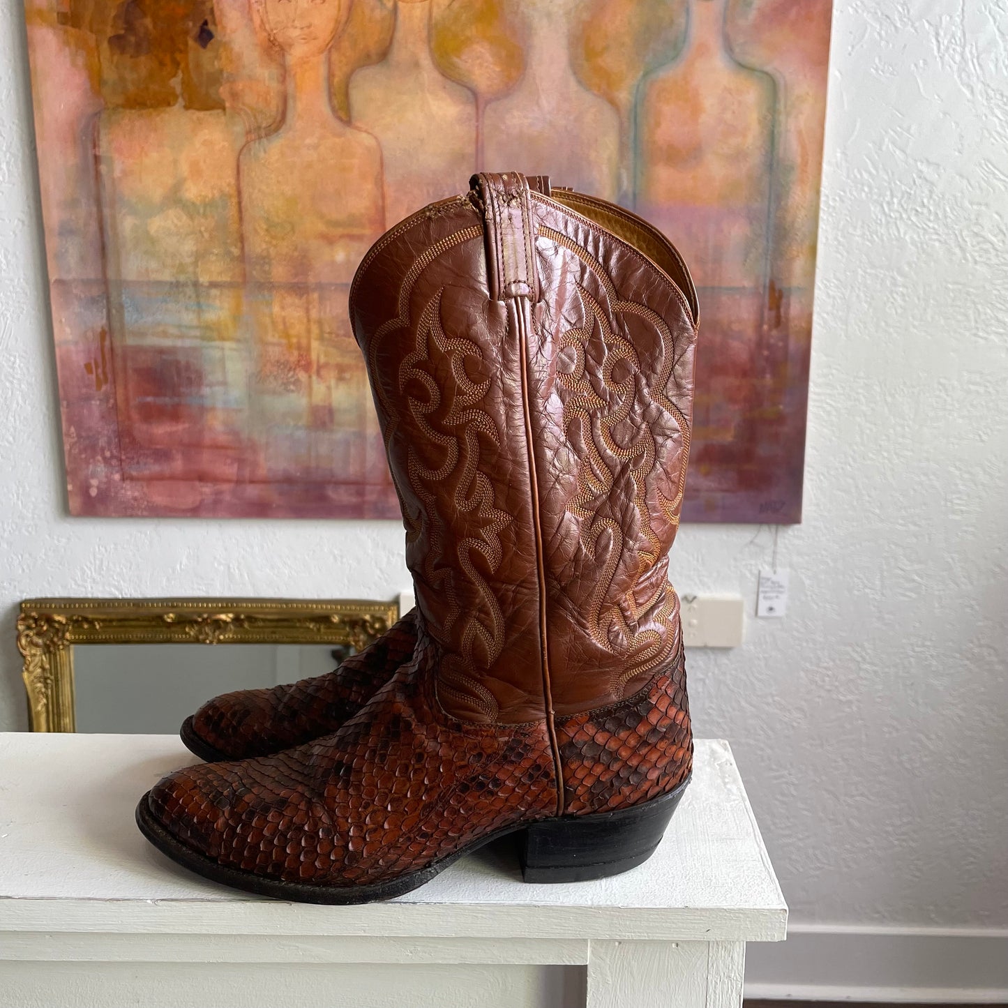 Brown Snake Skin Cowboy Boots | Size 11