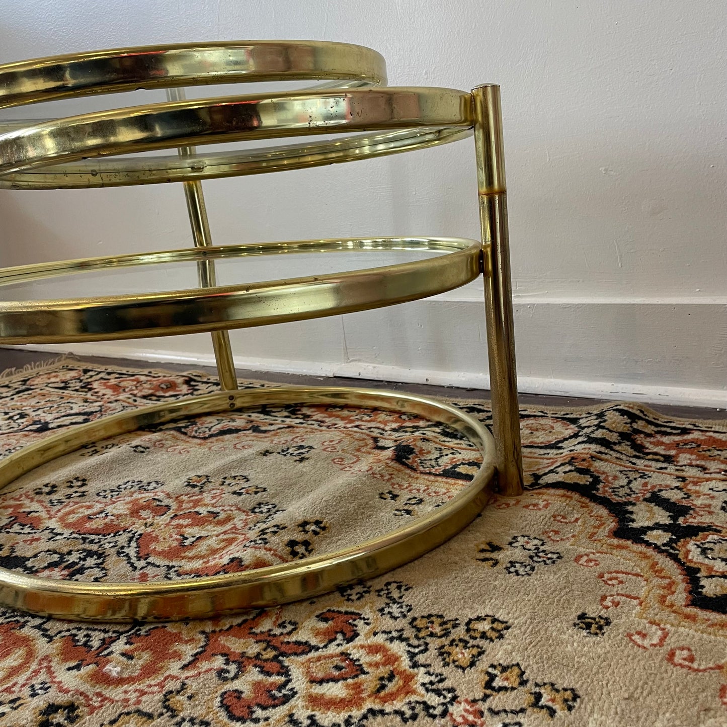 3 Tier Brass Plated Swivel Coffee Table 1980s