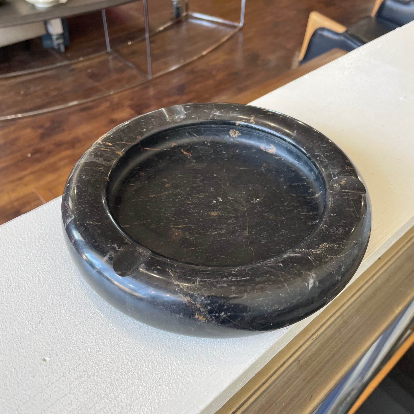 Black Marble 8” Italian Ashtray Vintage 1980s