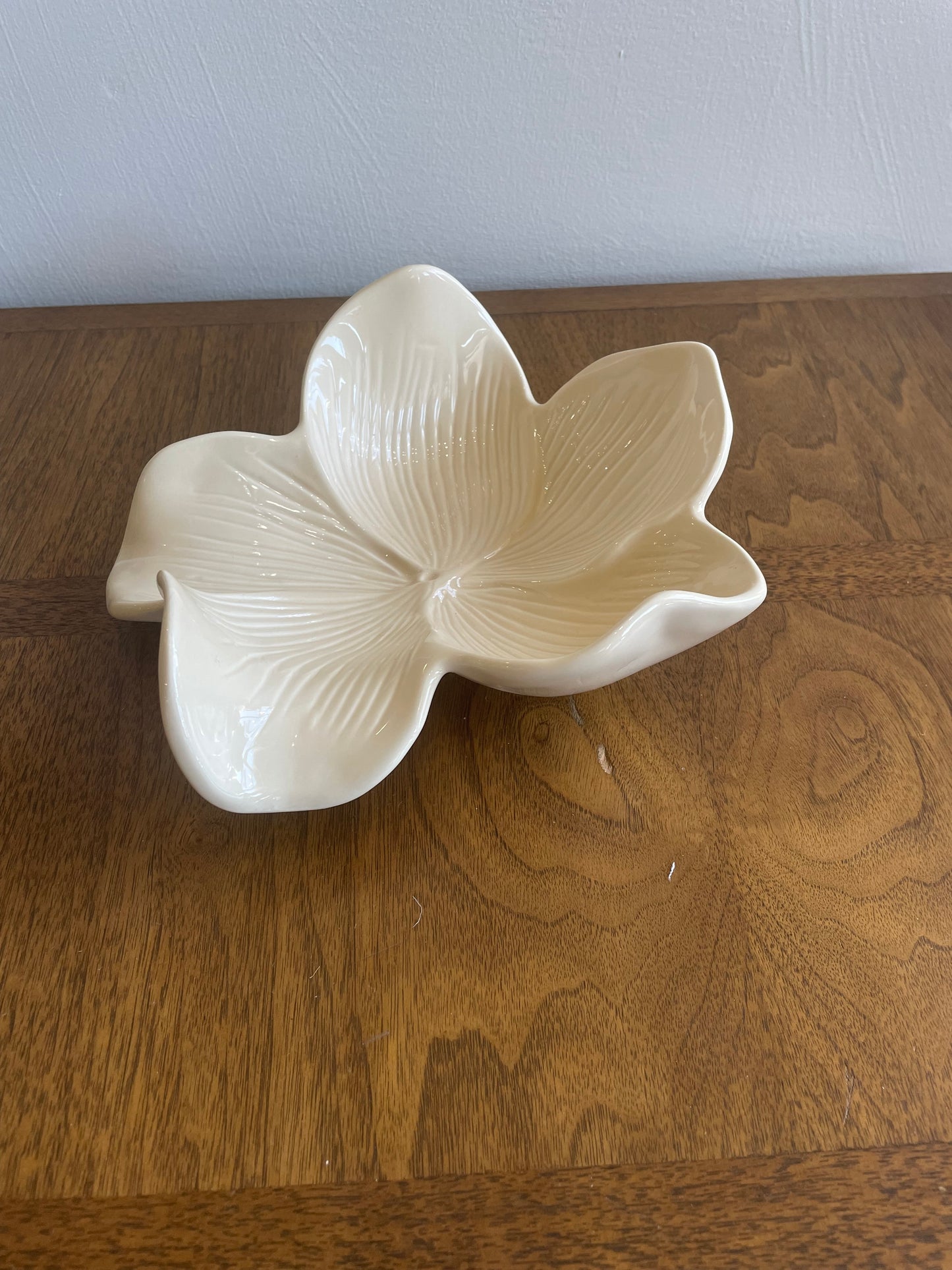 Arhaus Cream Ceramic Magnolia Flower Plate