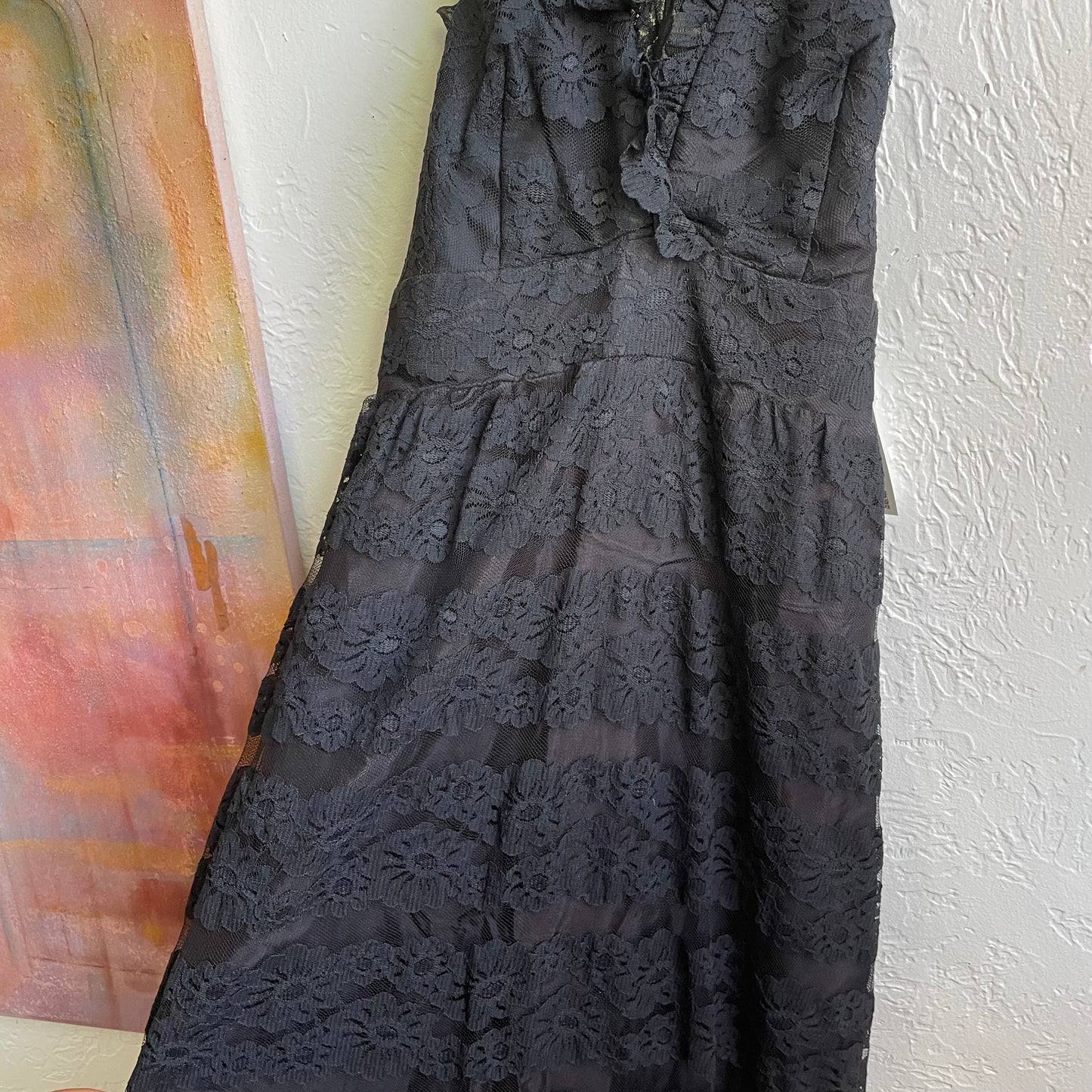1970s Black Lace Halter Dress