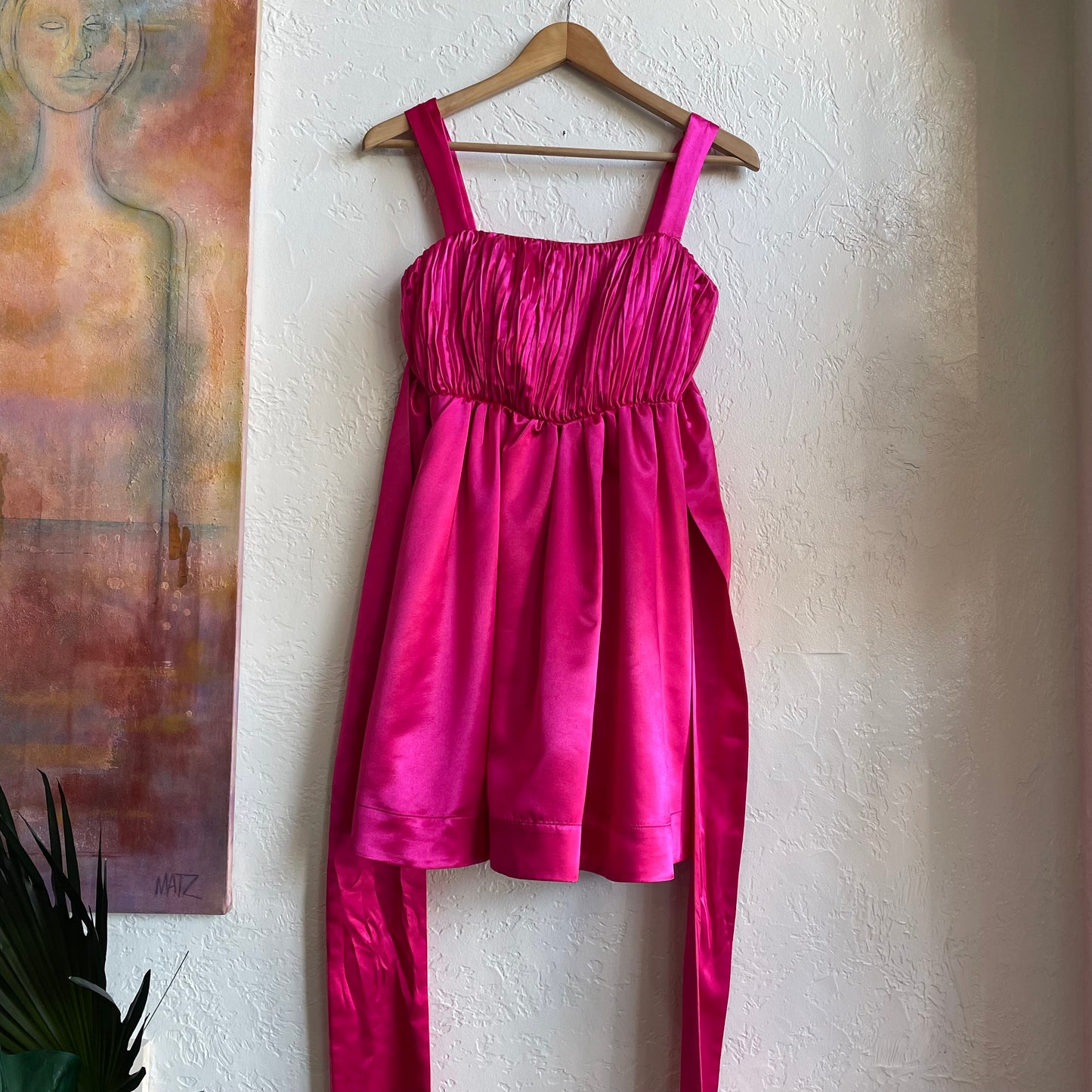 Anthropologie Maeve Pink Satin Bow Tie Mini Dress | 0/xsmall