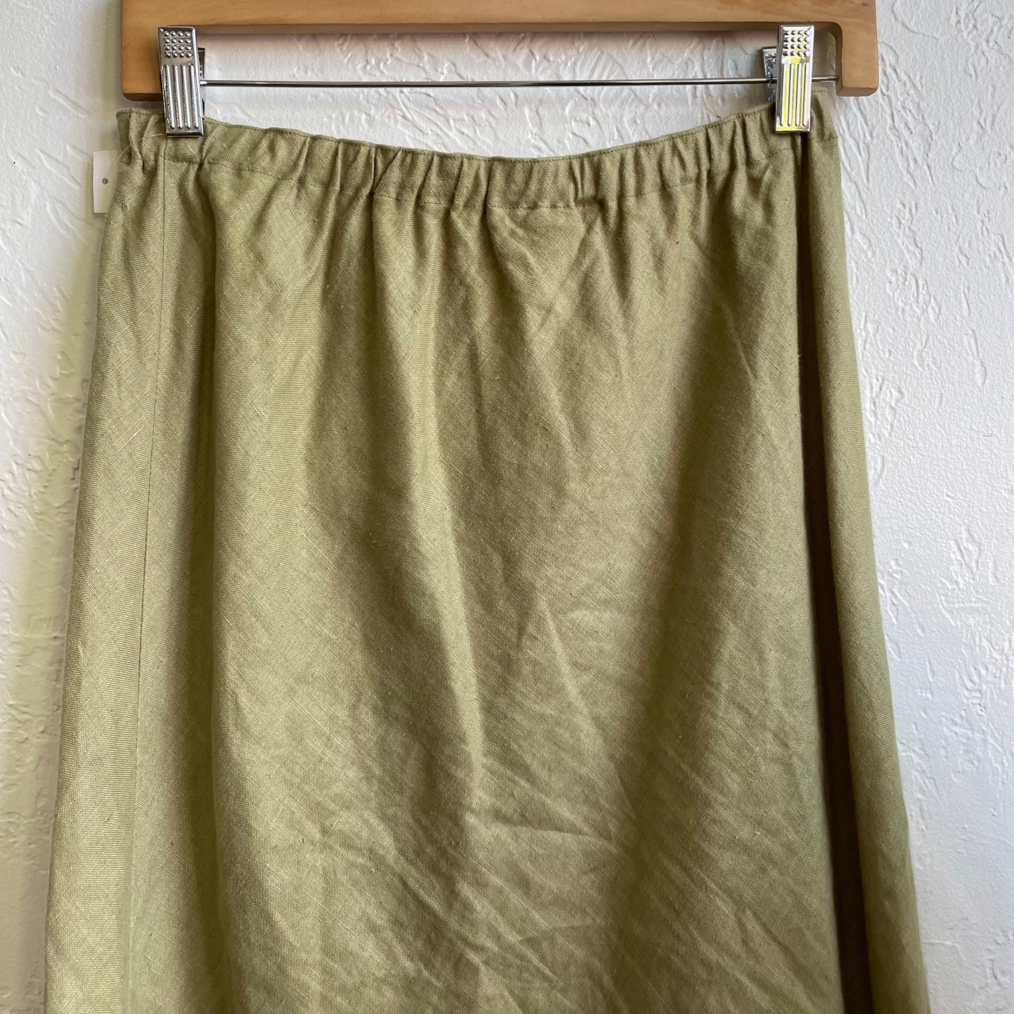 Olive Green 100% Linen Maxi Skirt Y2K | Medium