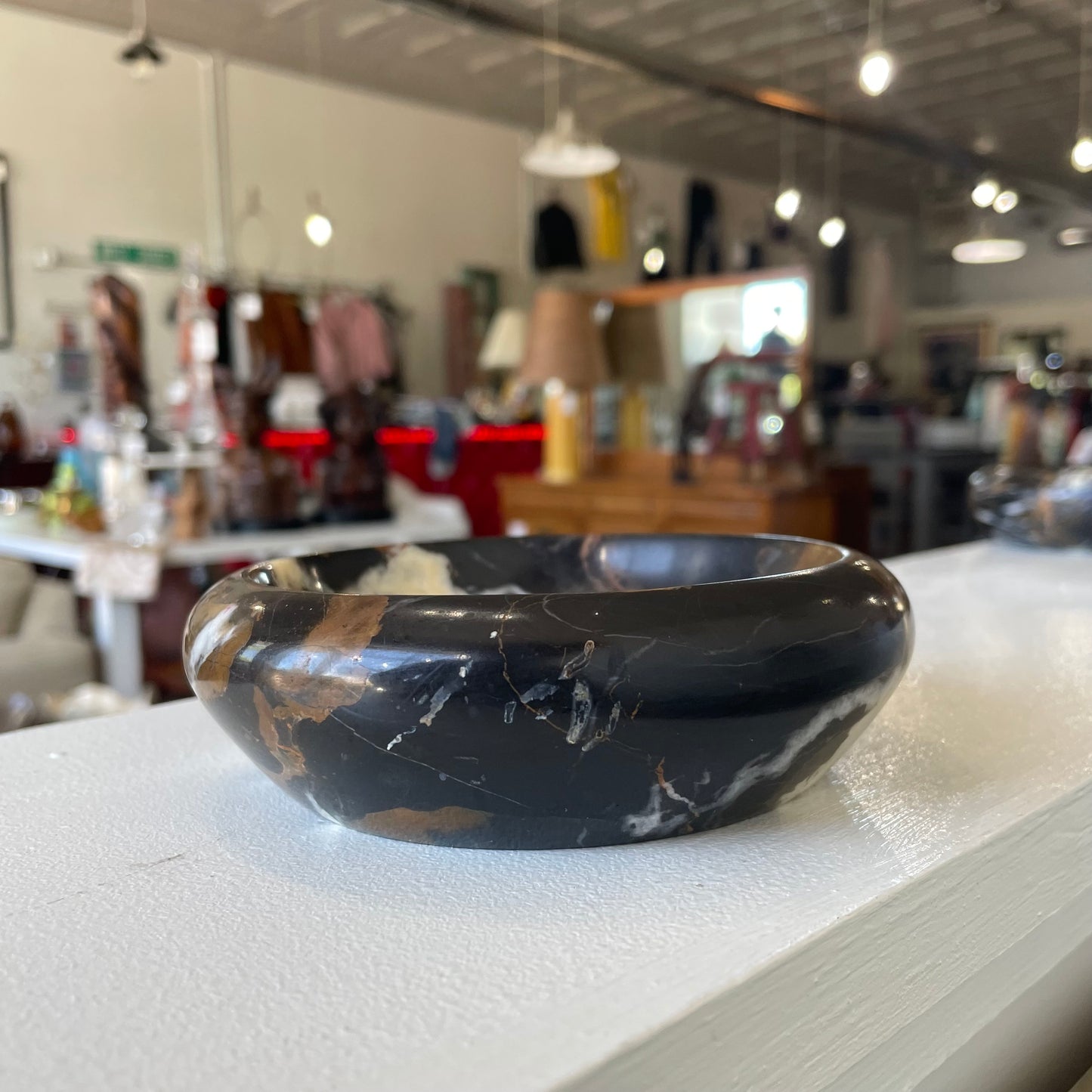 Vintage Michelangelo Natural Black Marble 5 Inch Bowl Trinket Dish