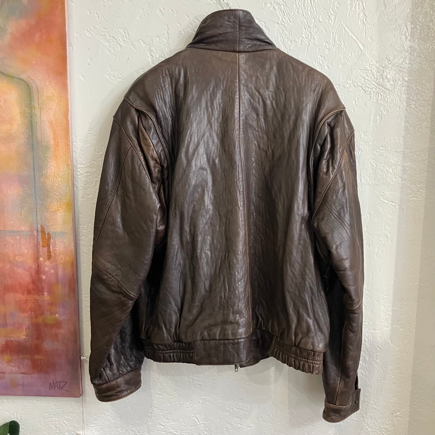 Brown Insulated Leather Bomber Jacket Vintage | Large