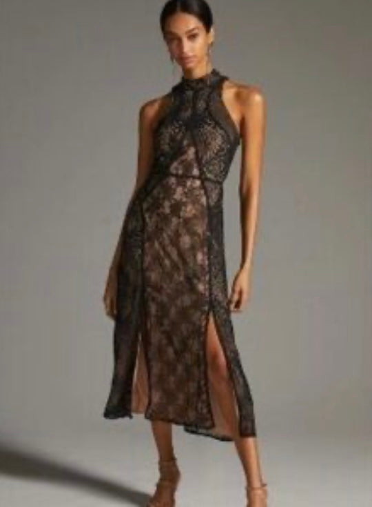 Anthropologie Structured Black Lace Overlay Dress Size 12