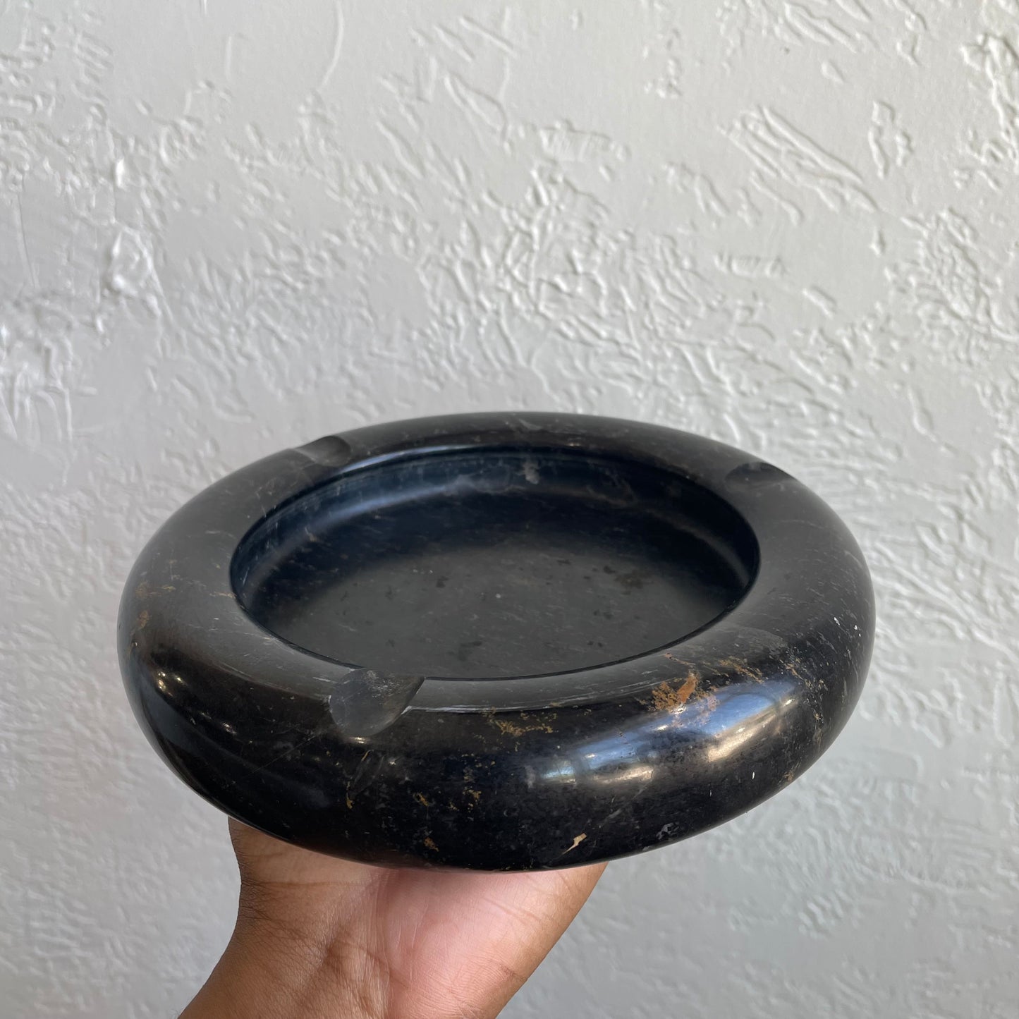 Black Marble 8” Italian Ashtray Vintage 1980s