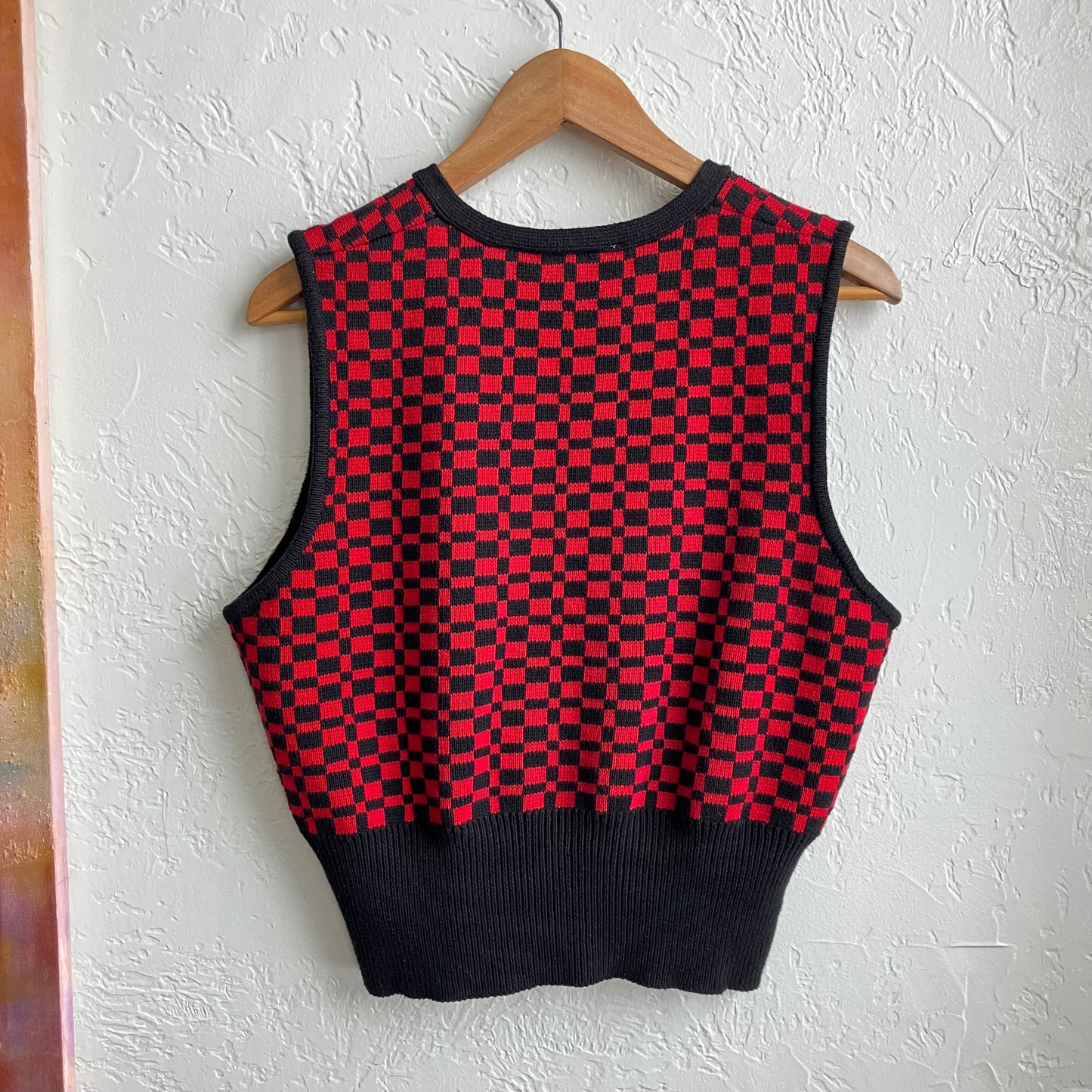 90s Checkered Cotton Zip Up Vest | XL