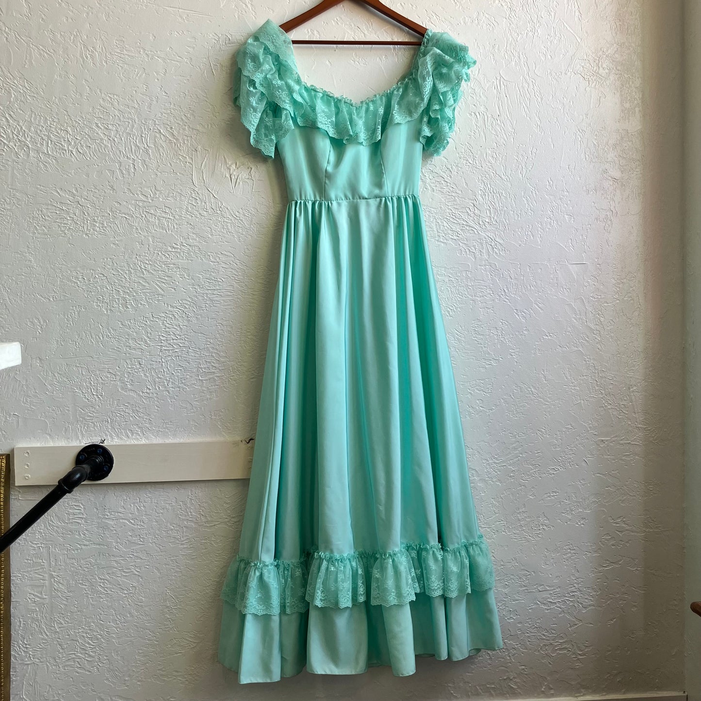 90’s Teal Ruffle Maxi Dress | Large