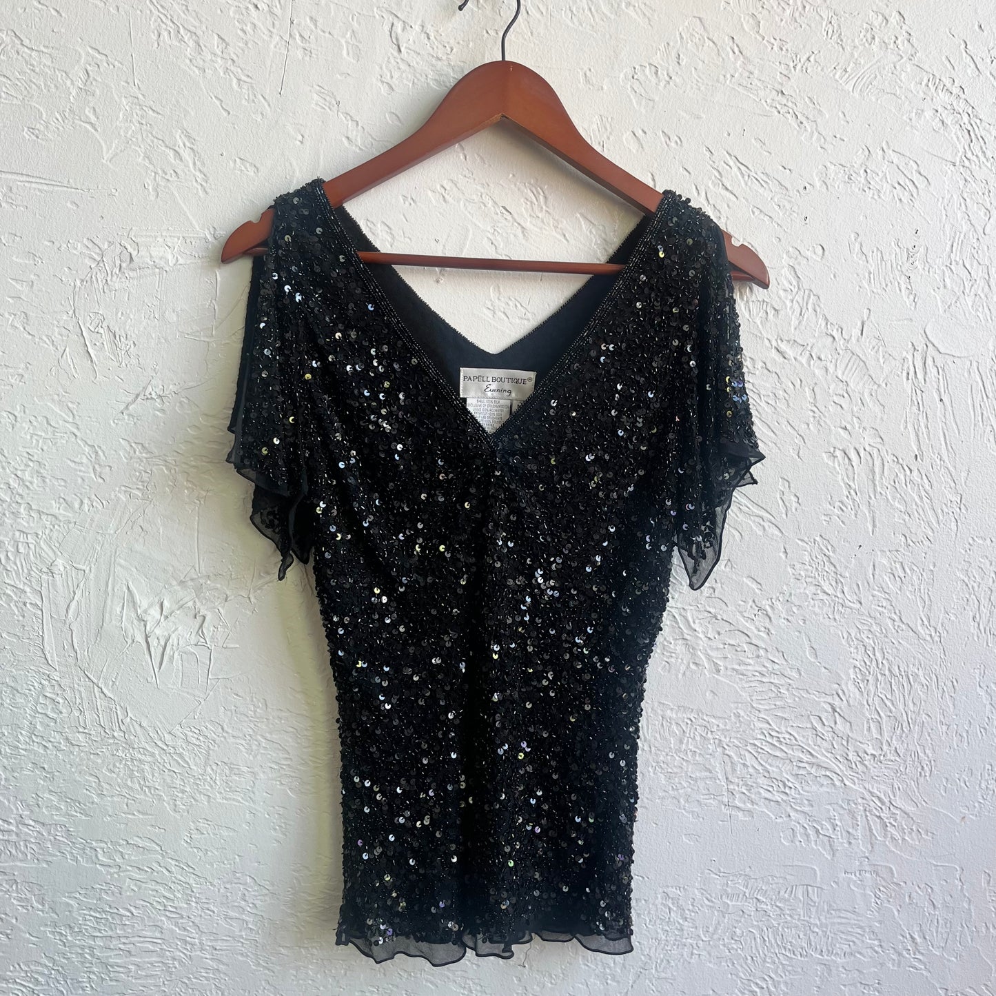 Black Sequenced Sleeveless Shirt | Medium