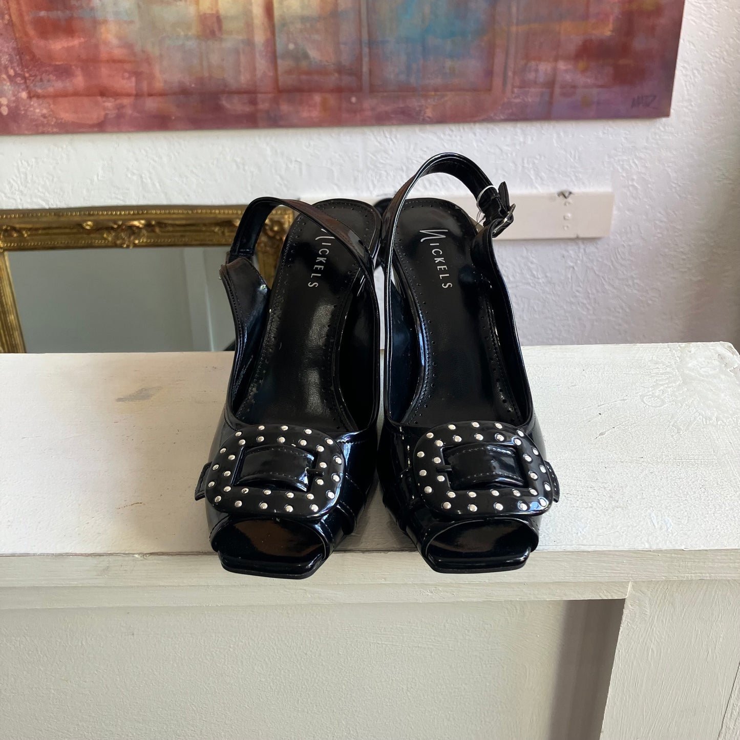 Nickels Black Strap Open Toe Heels