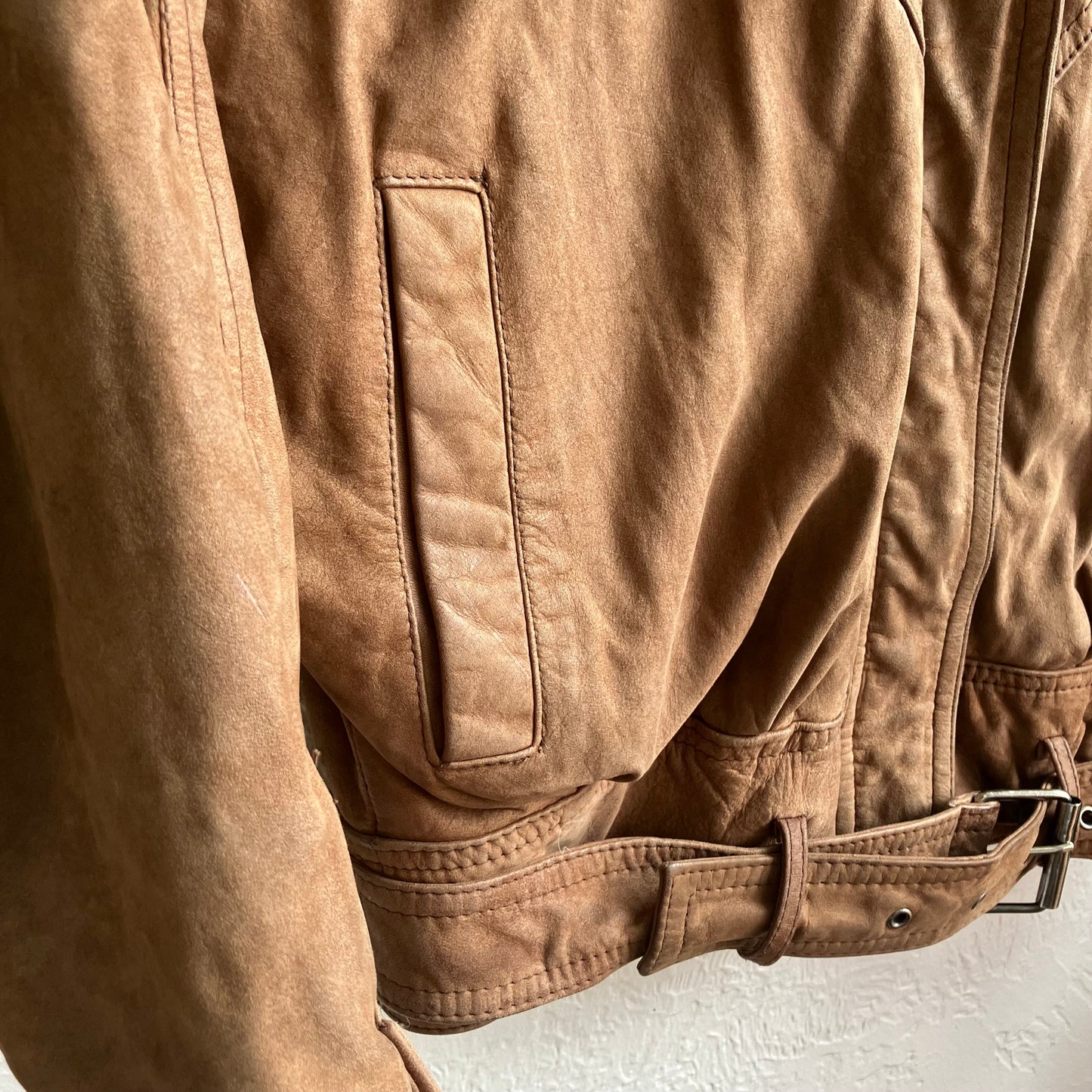 Brown Suede Leather Cropped Bomber Jacket Small