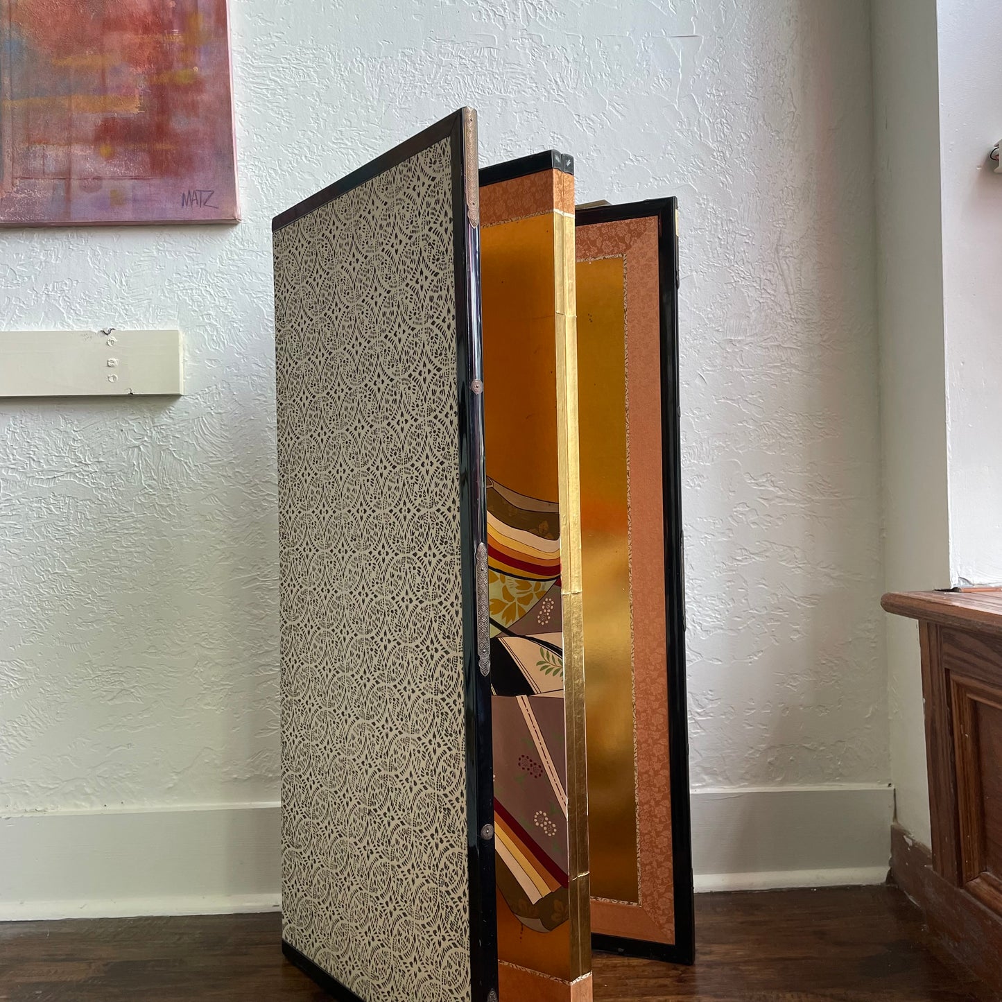 Japanese 4-Panel Handpainted Folding Screen of Lady Murasaki Shikibu 1940 - 1950's