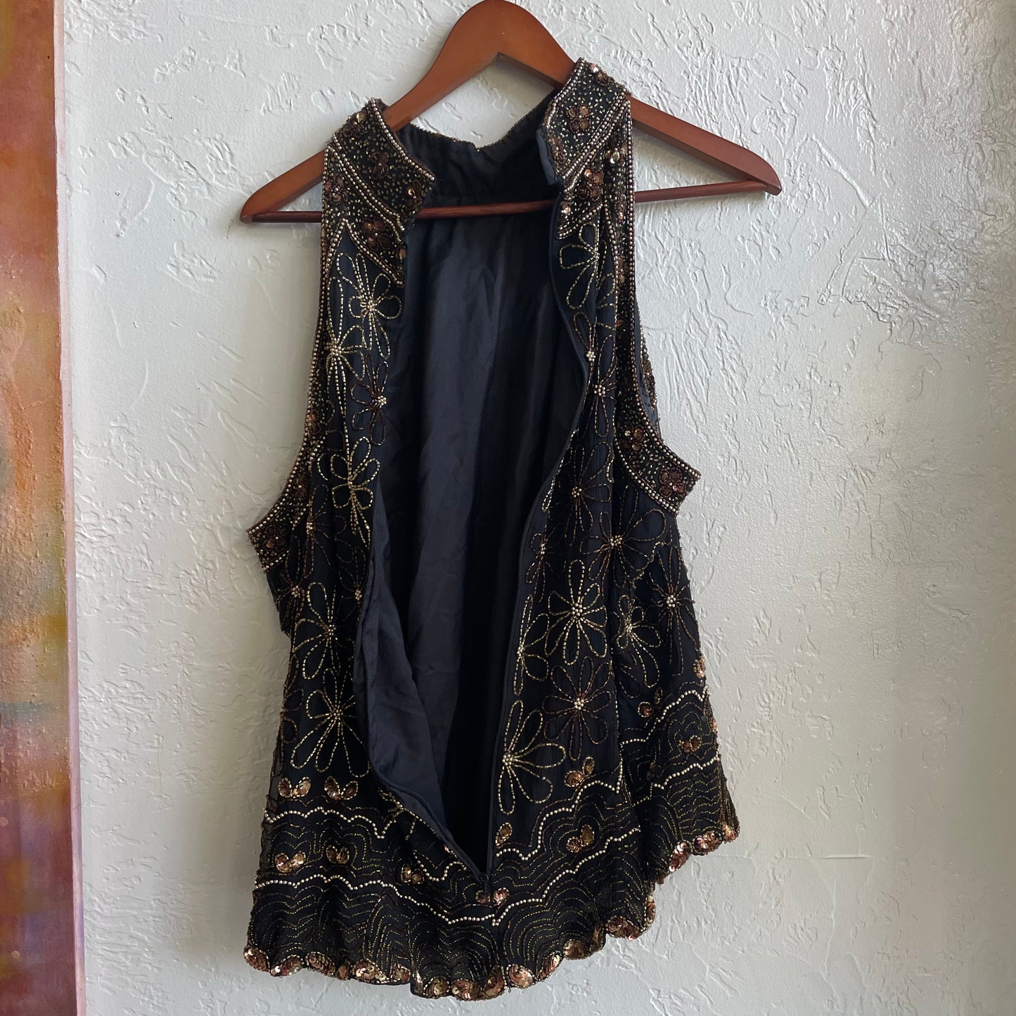Adrianna Papell 100% Silk Beaded Halter Top | 2X
