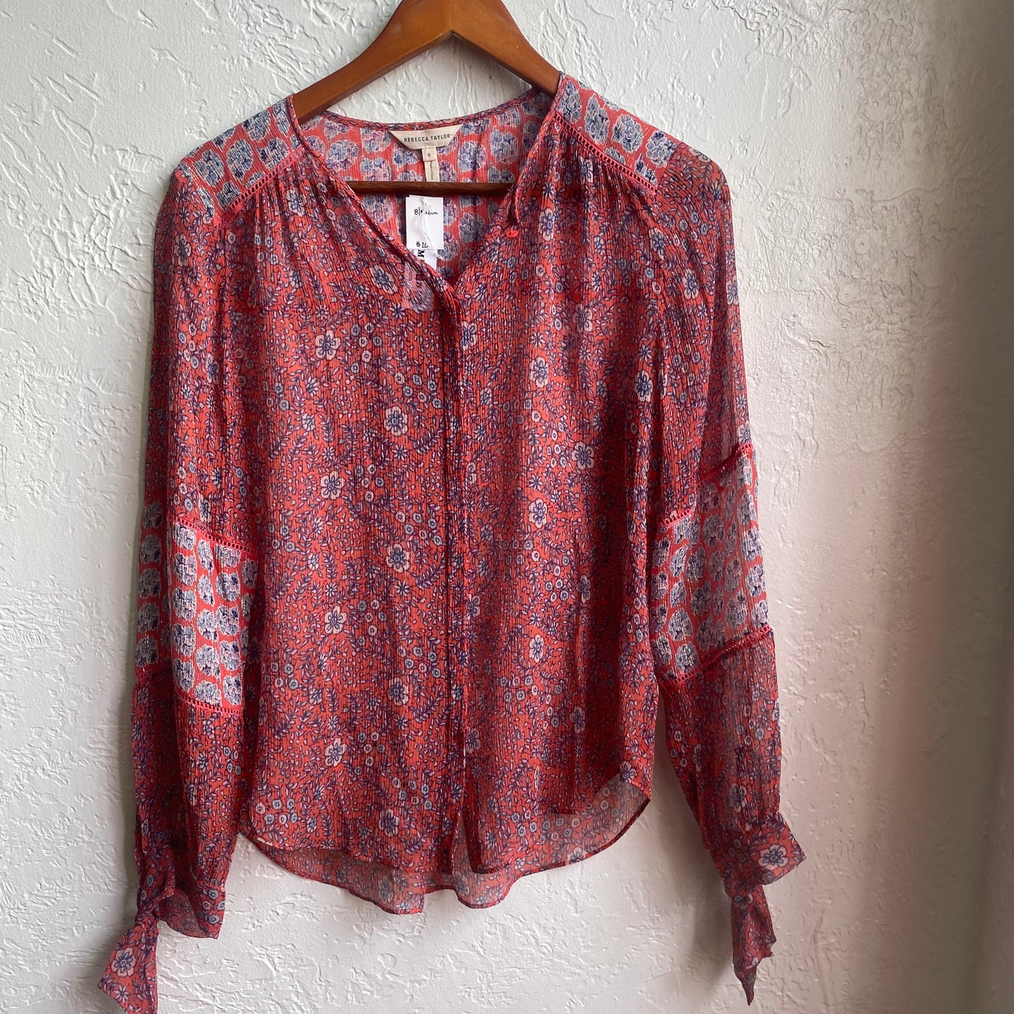 Rebecca Taylor Sheer Orange Floral Shirt | Medium