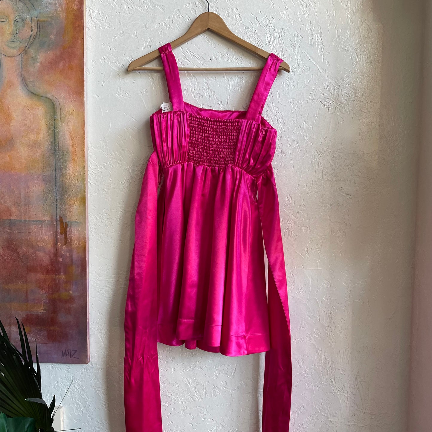 Anthropologie Maeve Pink Satin Bow Tie Mini Dress | 0/xsmall