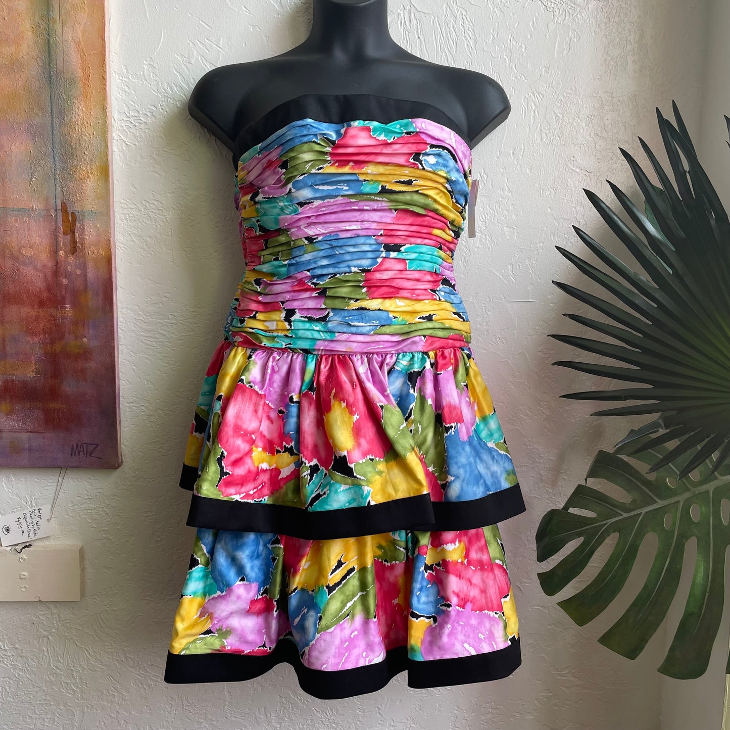 AJ Bari 1980's Multi Color Cocktail Tiered Mini Dress | Size 12