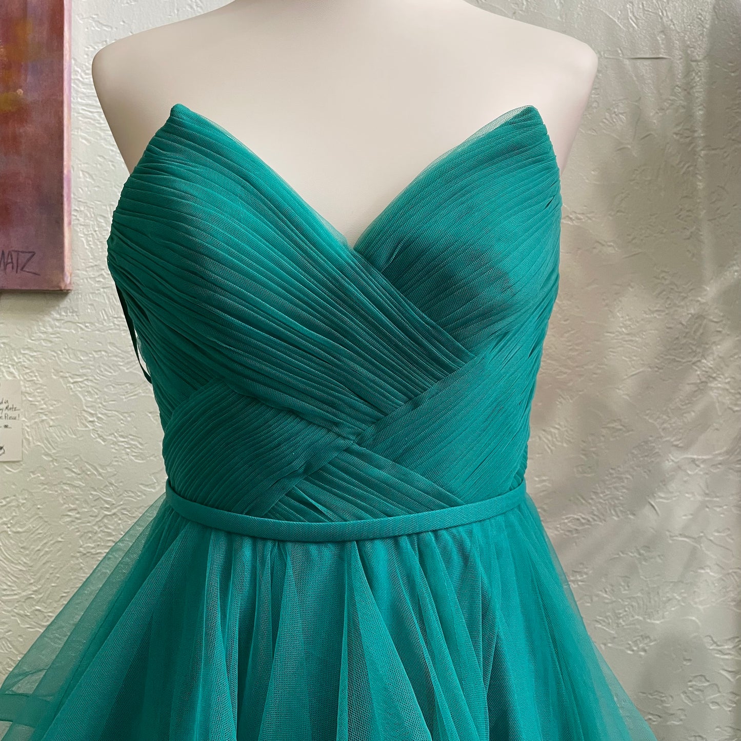 Basix Black Label Strapless Flounce Tulle Gown in Jade | Size 0