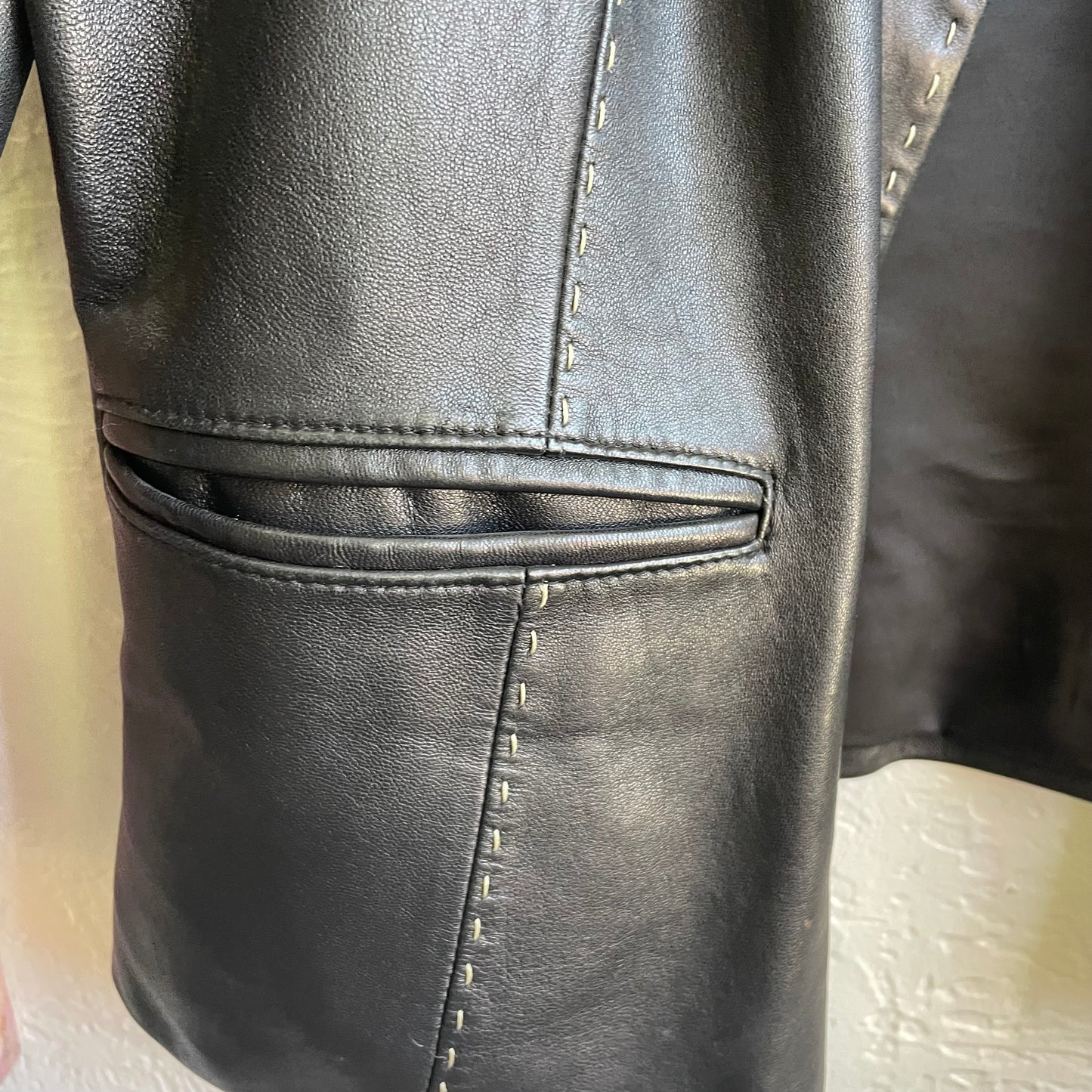 Black Leather White Lining Jacket And Skirt Set | Large - Size 10