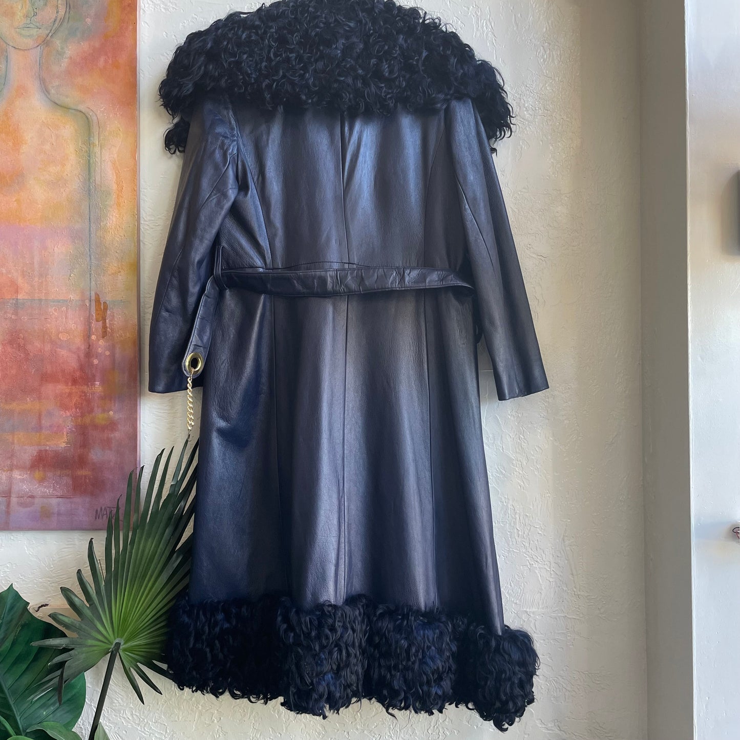 Curly Lamb Blue Leather Trench | 12/Large