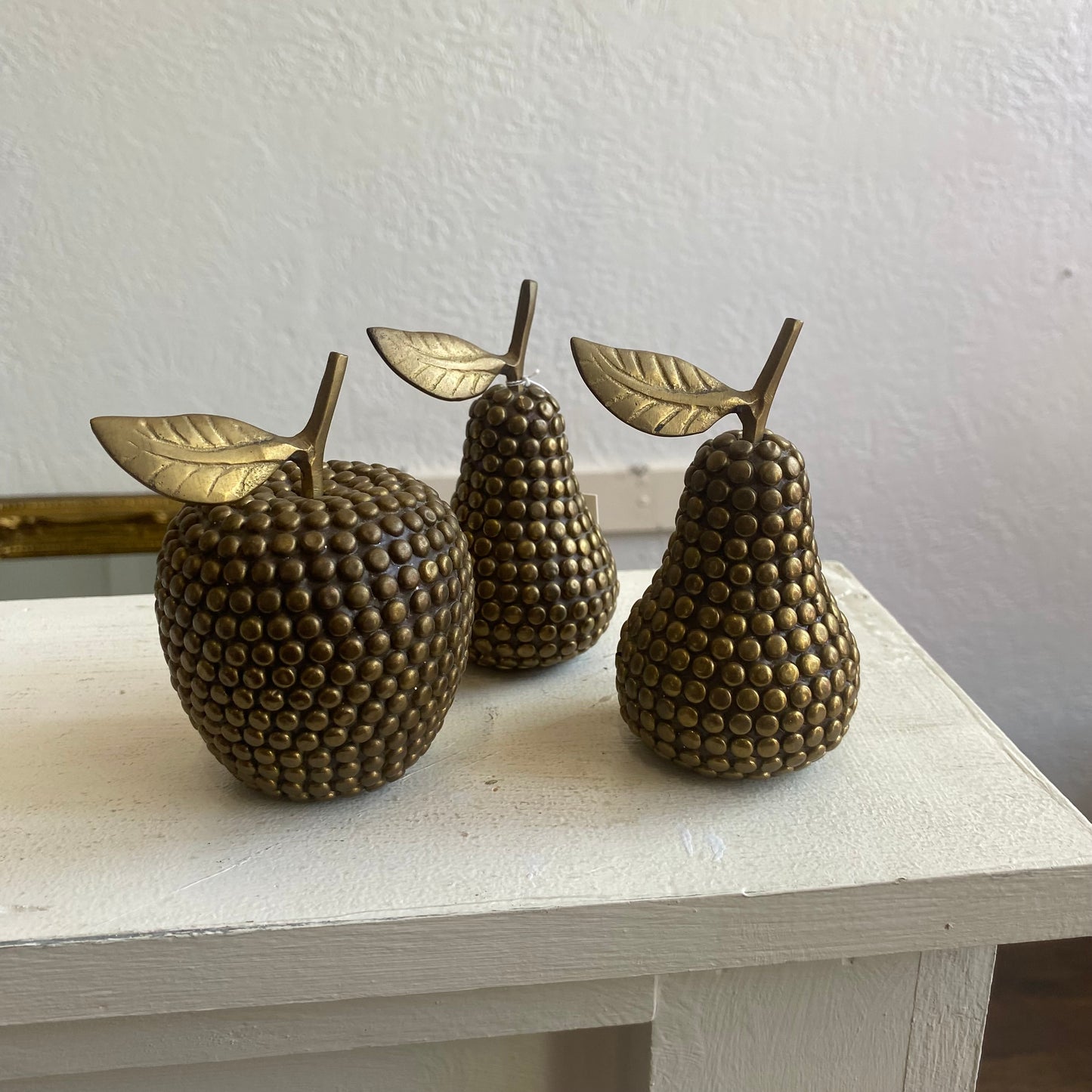 Studded Brass Apple and Pear Set of 3