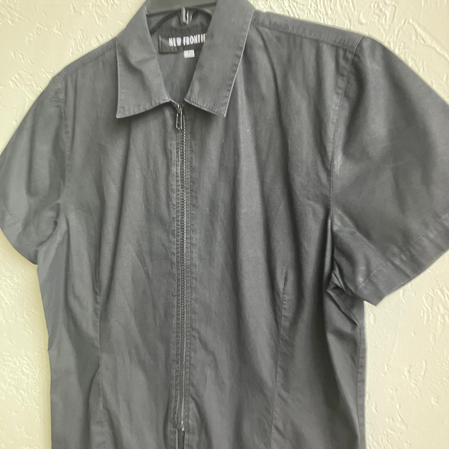 Vintage Black Zip Up Shirt Large