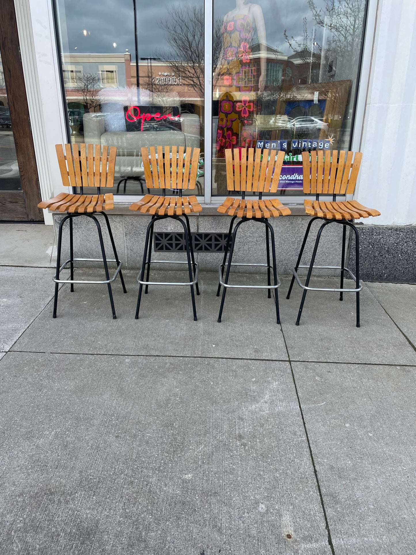 Arthur Umanoff Style Slat Barstools Set of 4 1960s