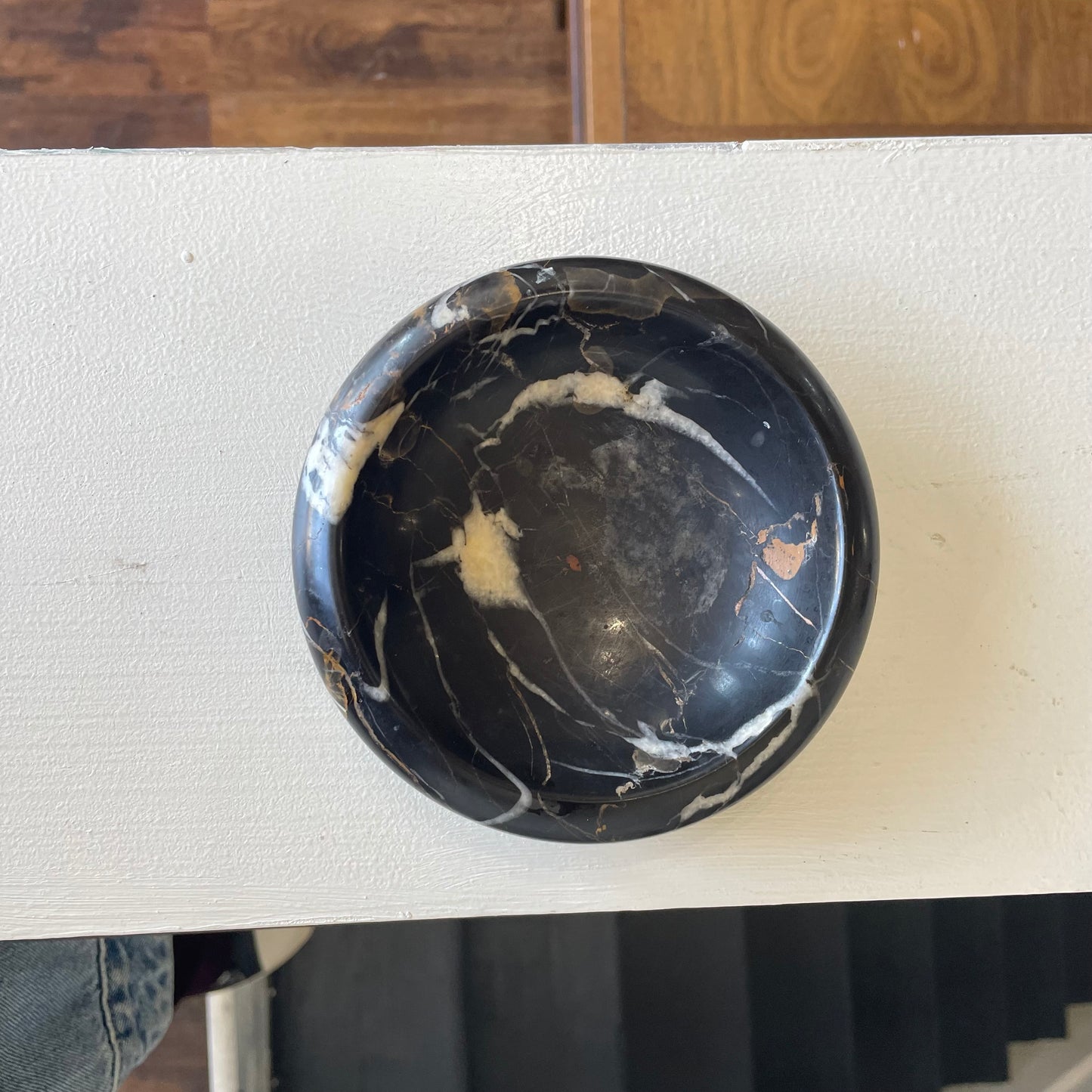 Vintage Michelangelo Natural Black Marble 5 Inch Bowl Trinket Dish