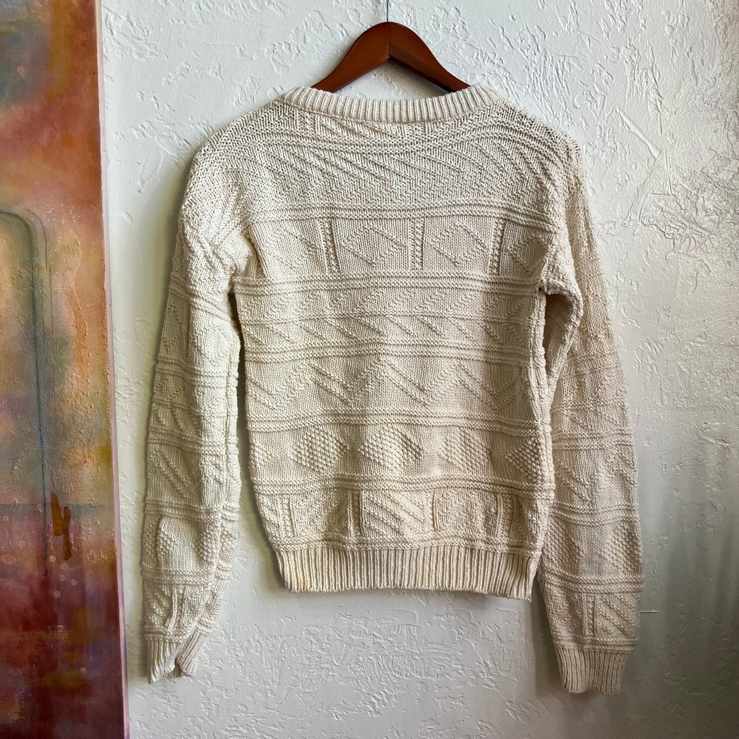 Vintage Cream Knit Cotton Pullover Sweater Small