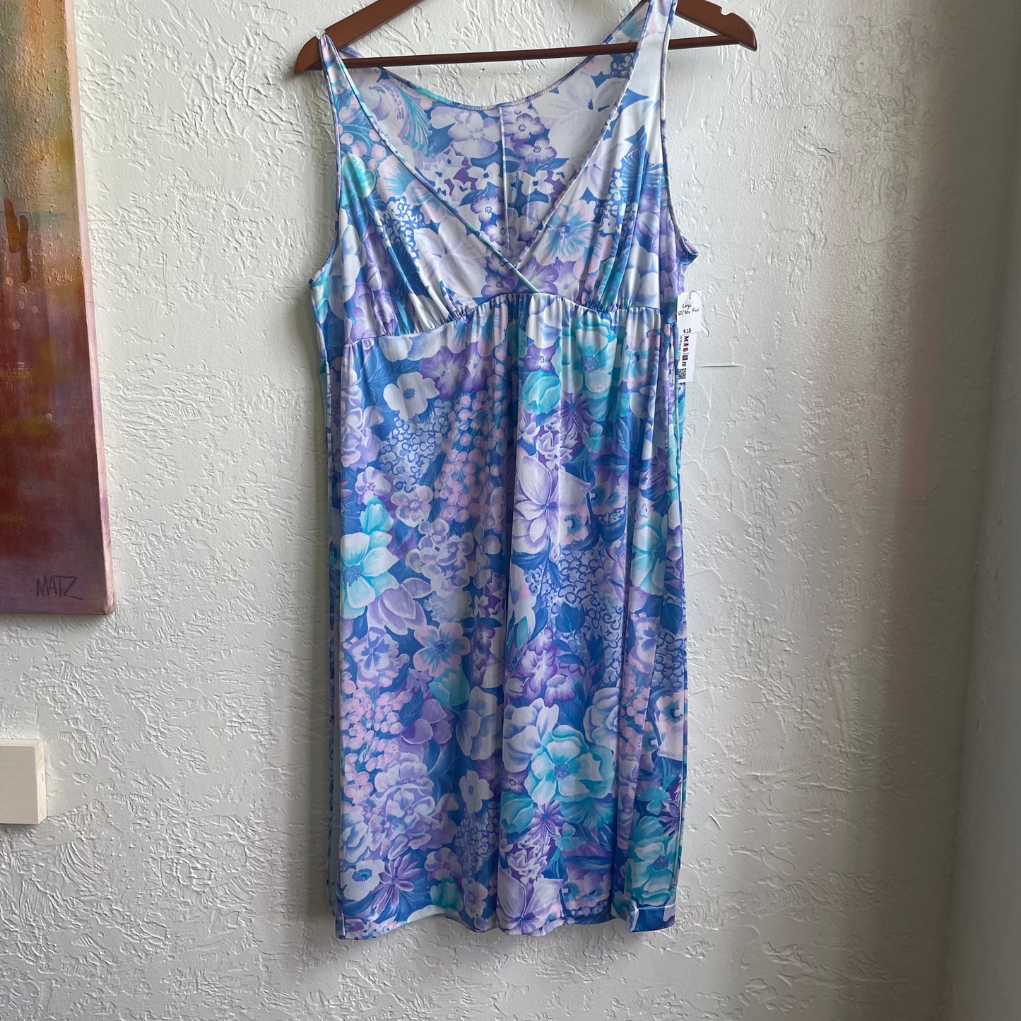 60’s/70’s Maxi No Sleeve Floral Blue Blouse Dress | Large