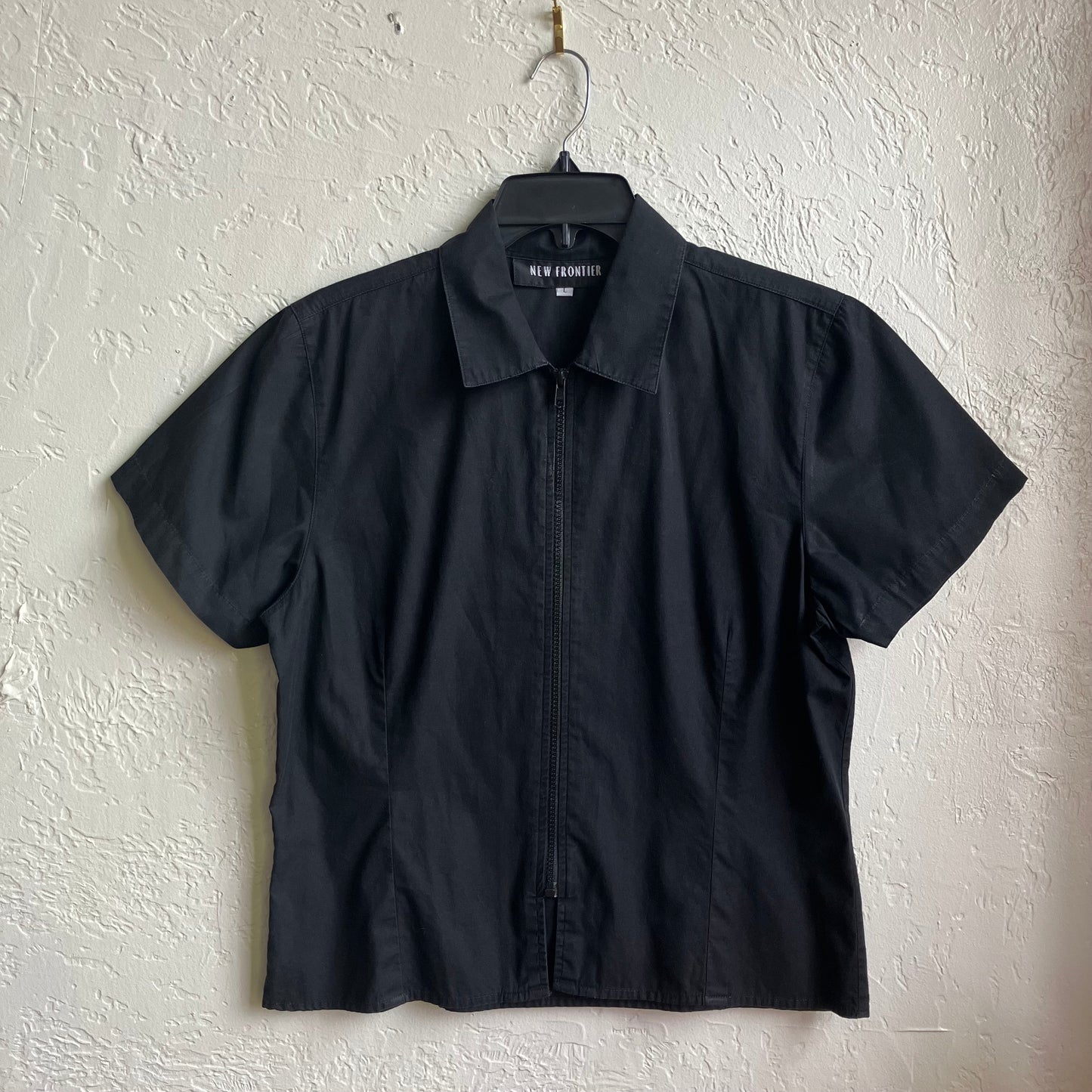 Vintage Black Zip Up Shirt Large