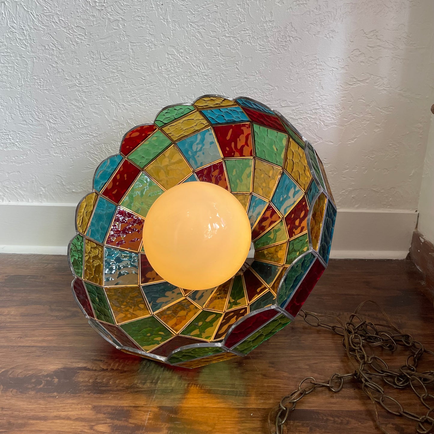 Tiffany Style Stained Glass Hanging Vintage Lamp
