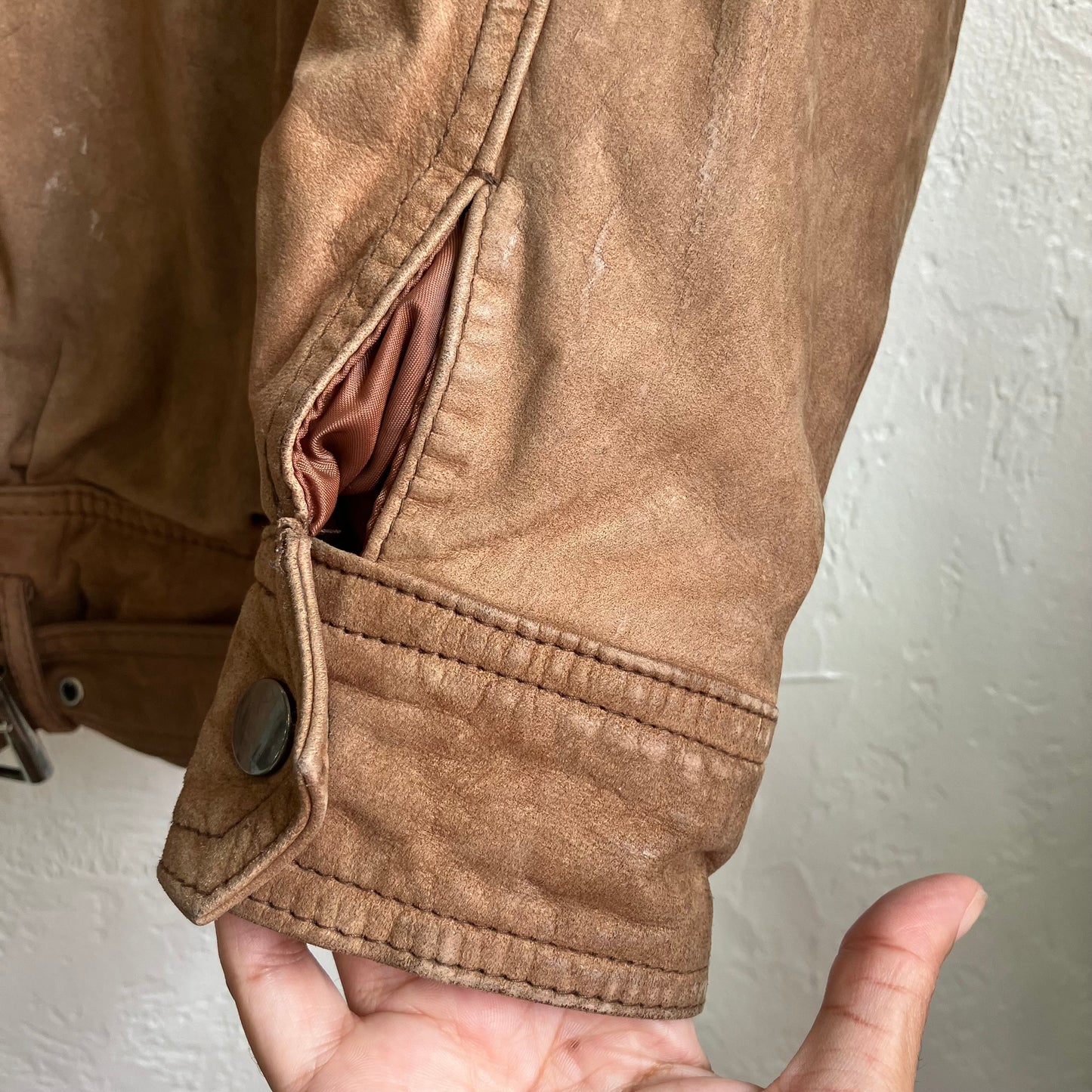Brown Suede Leather Cropped Bomber Jacket Small
