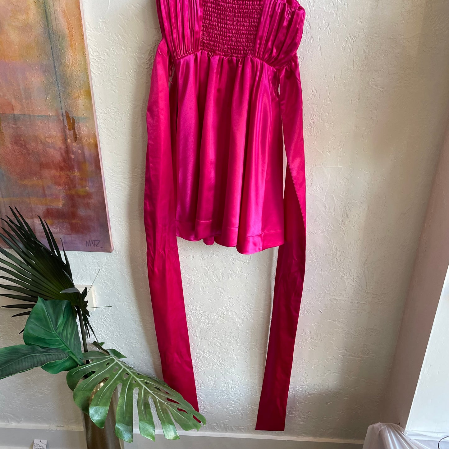Anthropologie Maeve Pink Satin Bow Tie Mini Dress | 0/xsmall