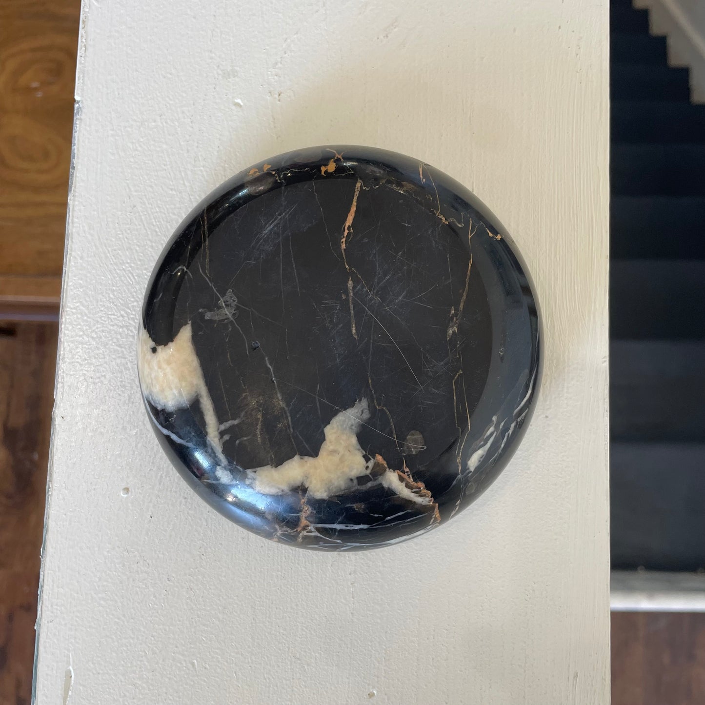 Vintage Michelangelo Natural Black Marble 5 Inch Bowl Trinket Dish