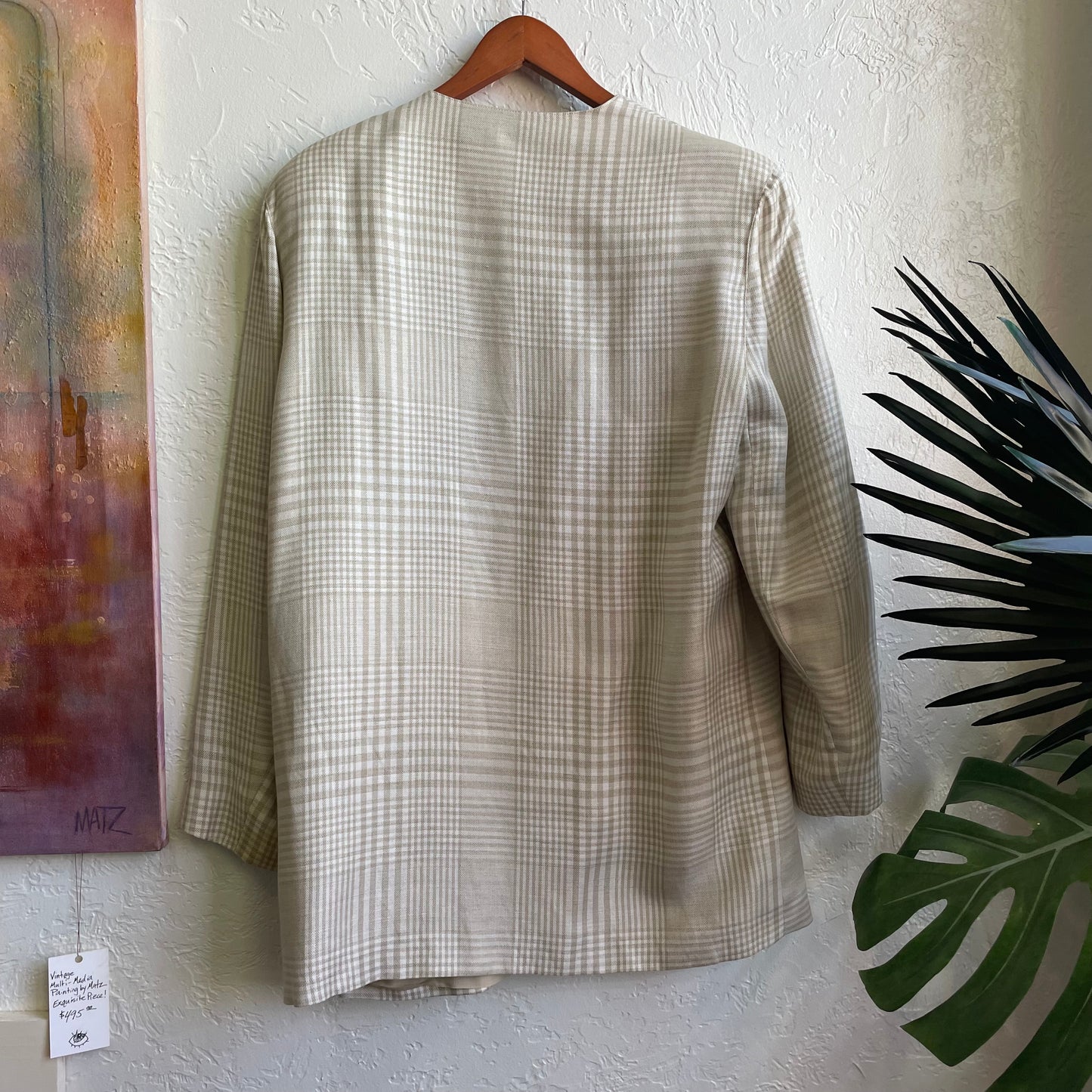 Tan Saks Fifth Avenue Plaid Button Down Jacket | Large